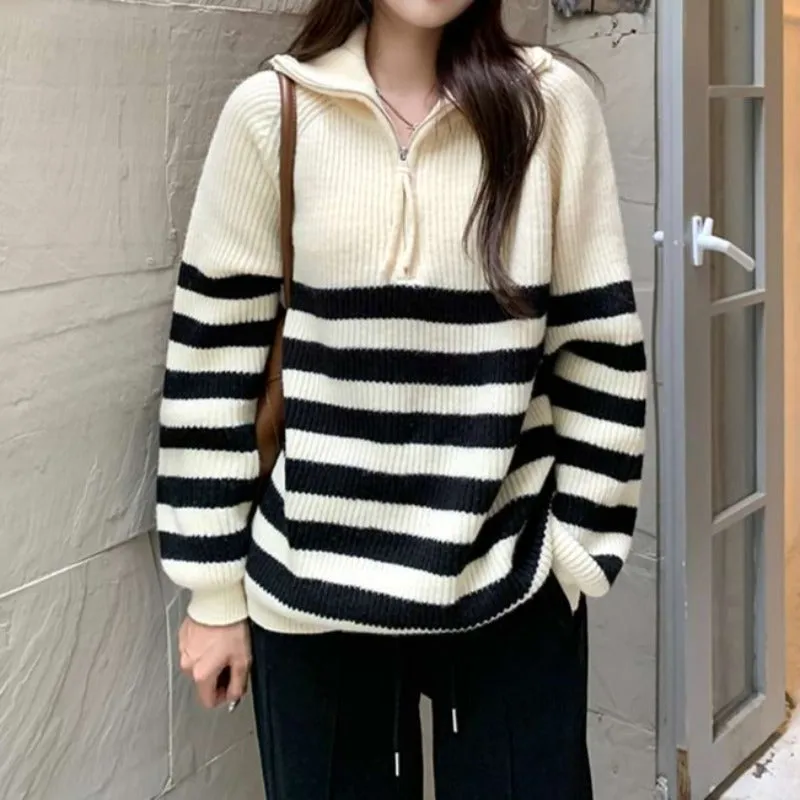 Color Block Stripe Zip Up Pullover