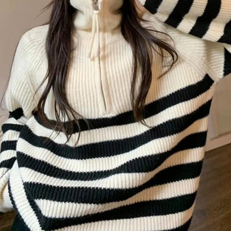 Color Block Stripe Zip Up Pullover