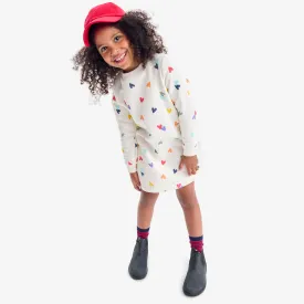 Cozy fleece dress in rainbow confetti hearts