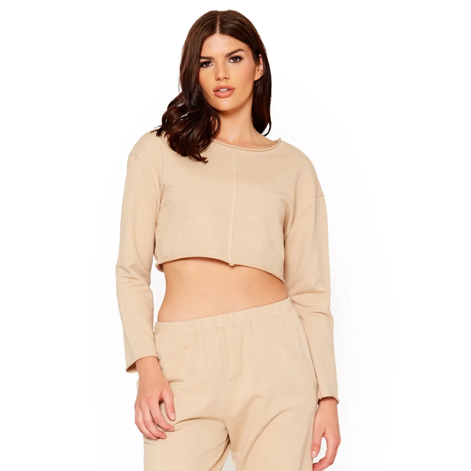 Cropped Scoop Neck Terry Sweatshirt In Khaki