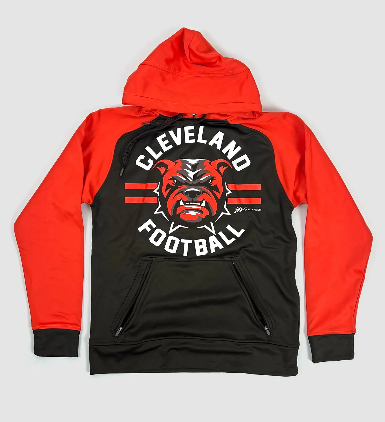 Custom Cleveland Football Dawg Circle Hooded Sweatshirt