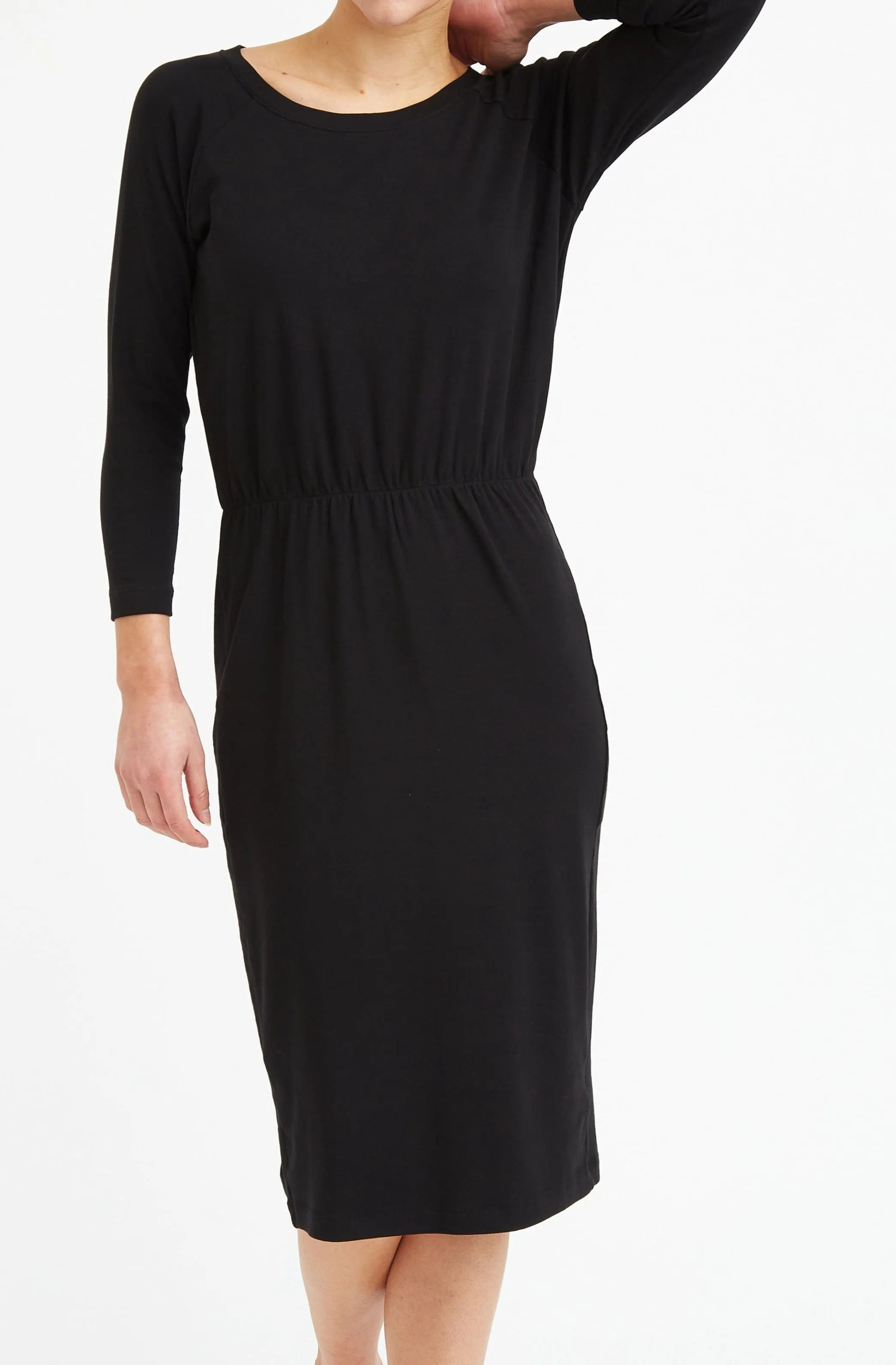 DAKOTA OPEN NECK RAGLAN SLEEVE DRESS IN PIMA COTTON STRETCH