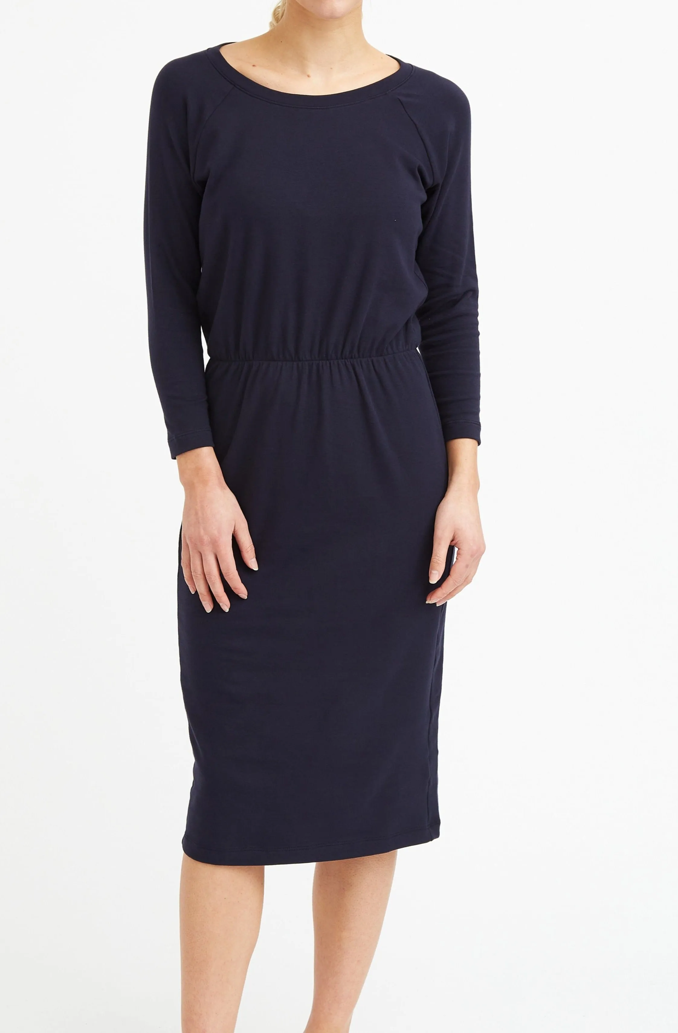 DAKOTA OPEN NECK RAGLAN SLEEVE DRESS IN PIMA COTTON STRETCH