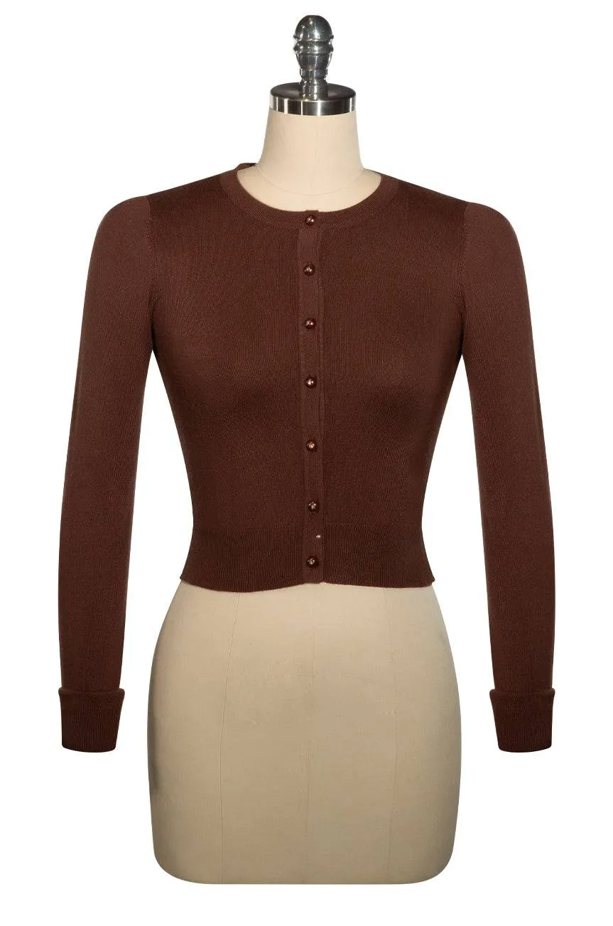 D'Amour Long Sleeve Crop Cardigan (Brown)