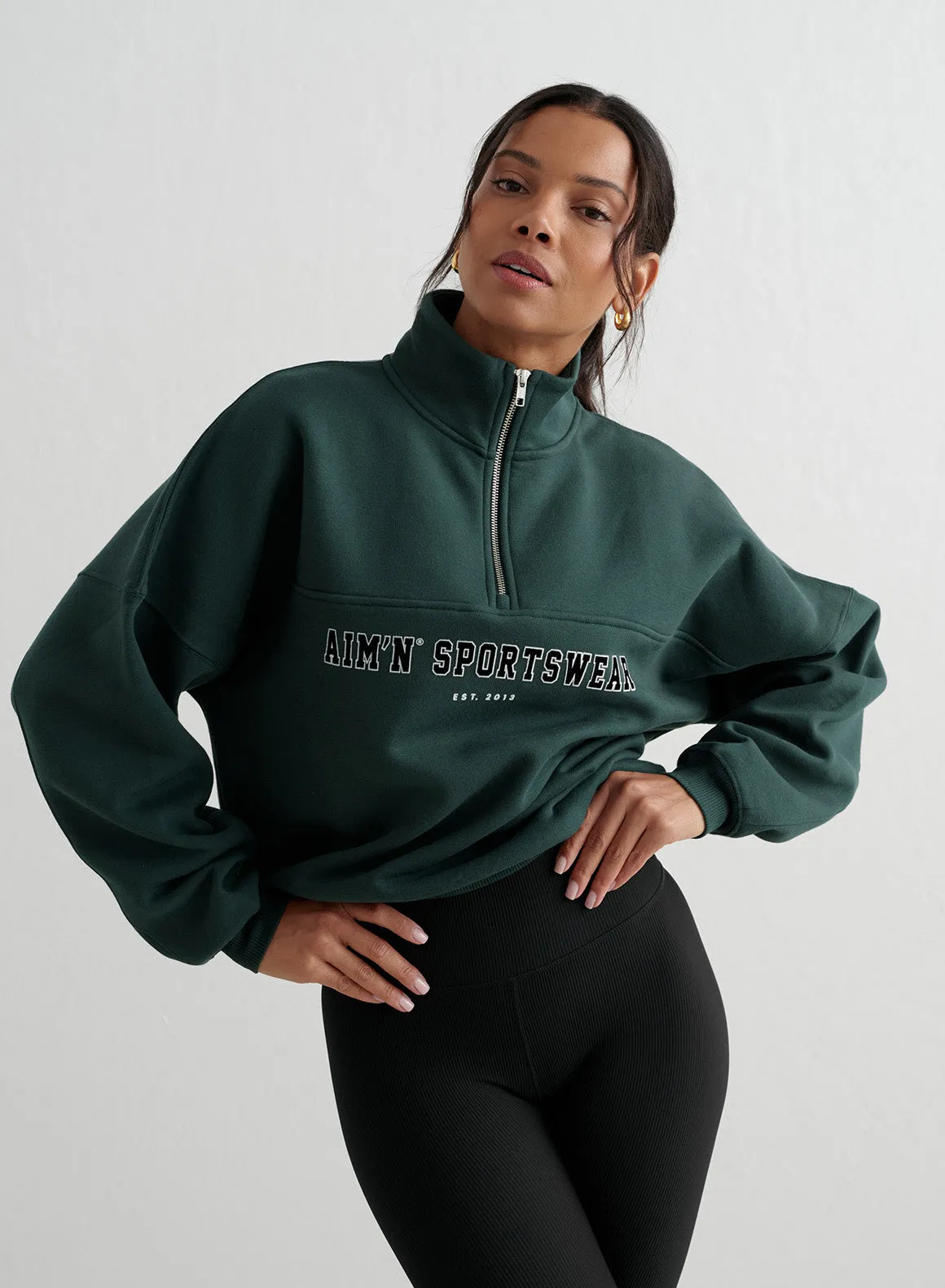 Deep Emerald Varsity Sweat Half Zip