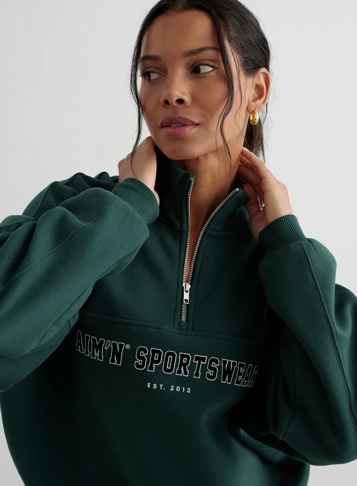 Deep Emerald Varsity Sweat Half Zip