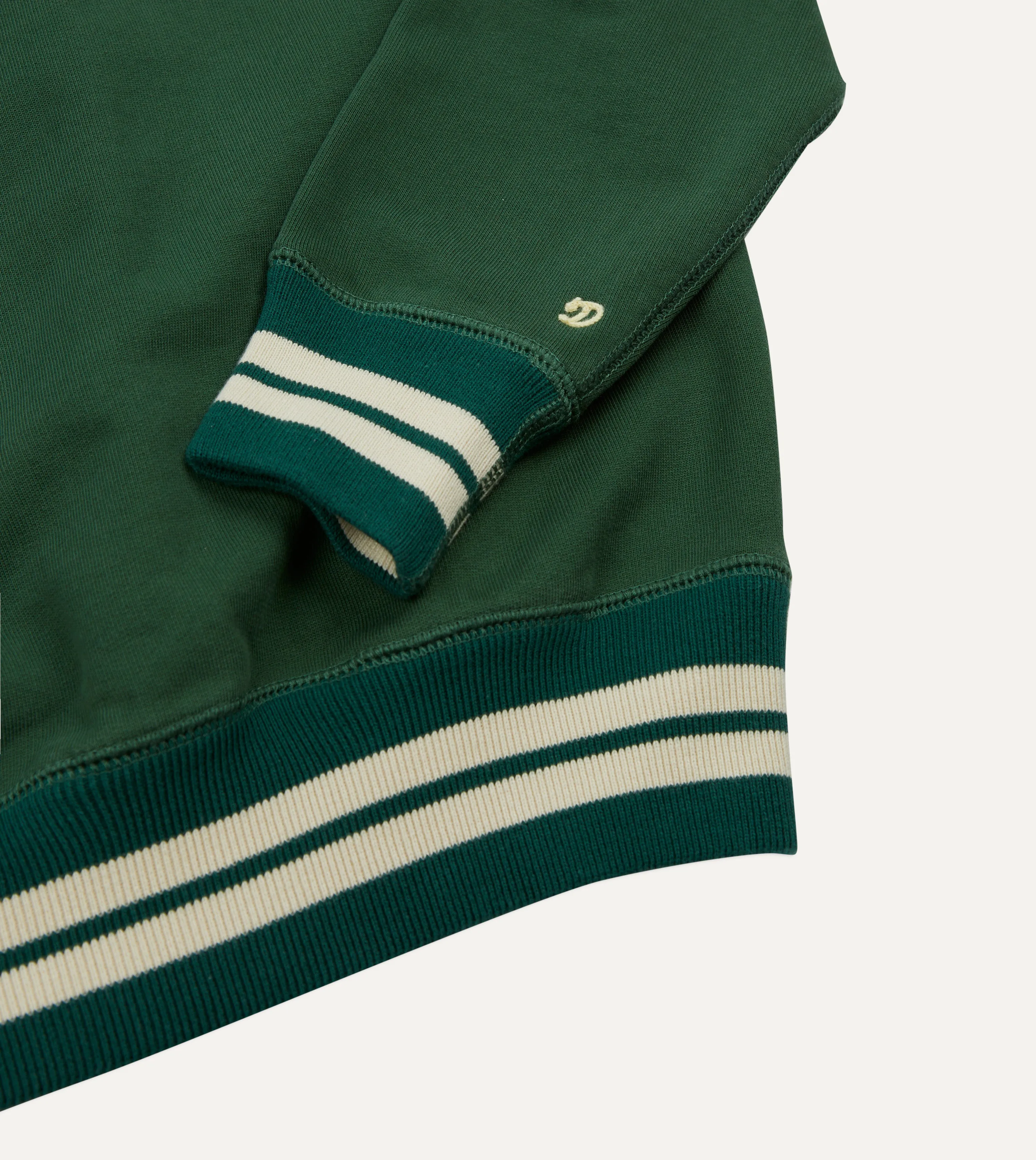 Drake's Striped Rib Sweatshirt / Green & Ecru