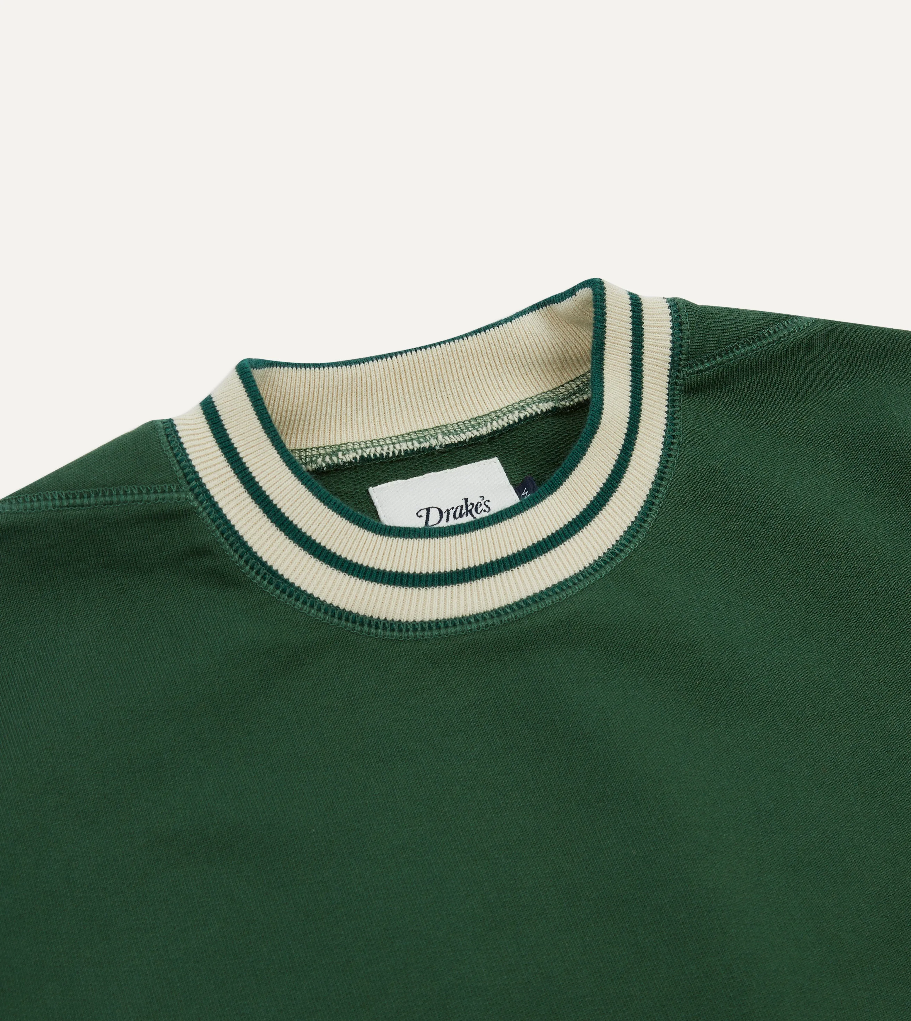 Drake's Striped Rib Sweatshirt / Green & Ecru