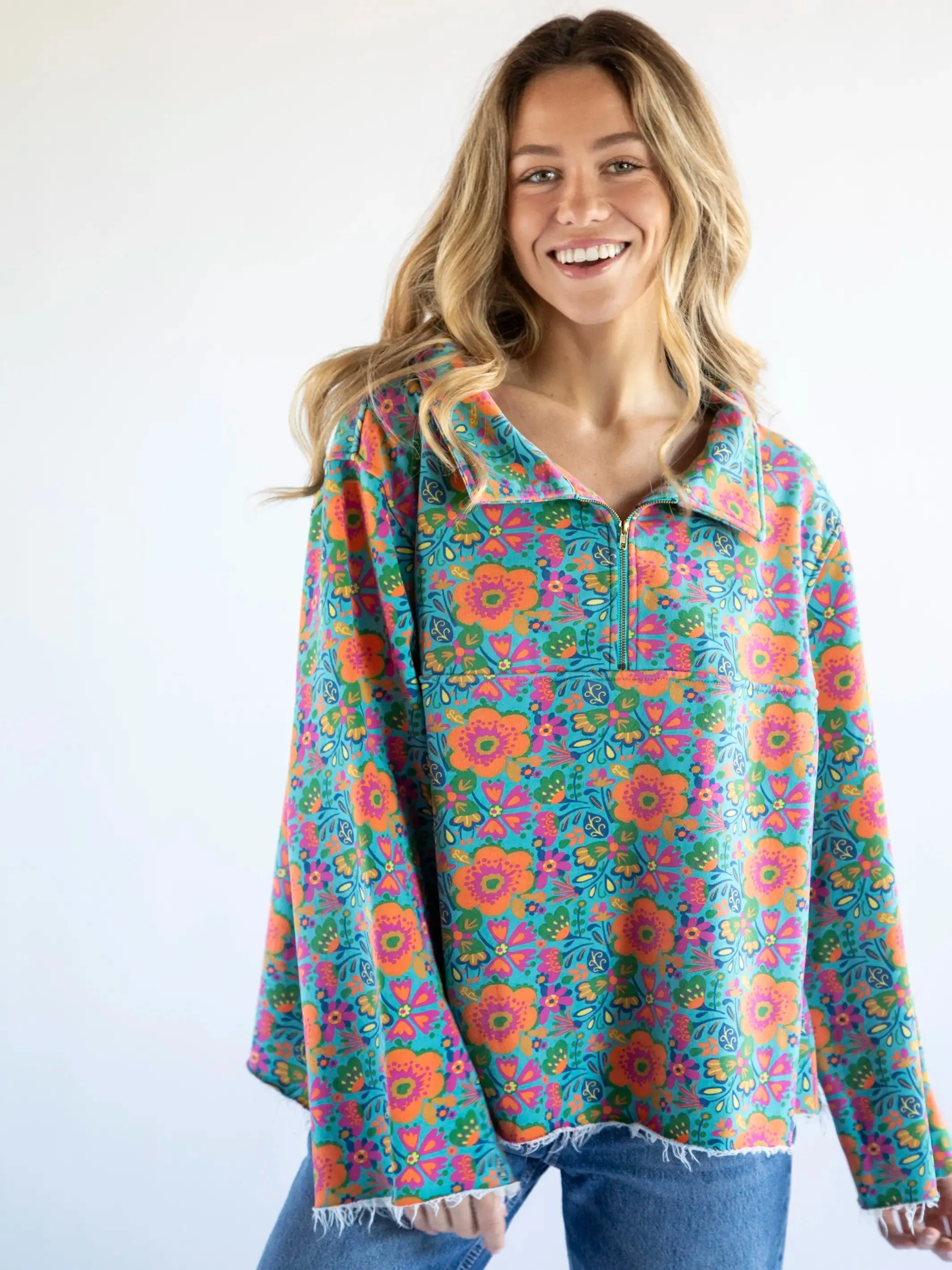 Easy Does It Sweatshirt - Doodle Floral Turquoise