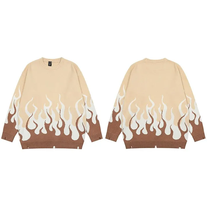 Fire Flame Graphic Retro Sweater