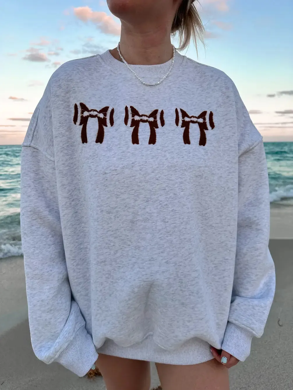 Football Bows Embroider Sweatshirt