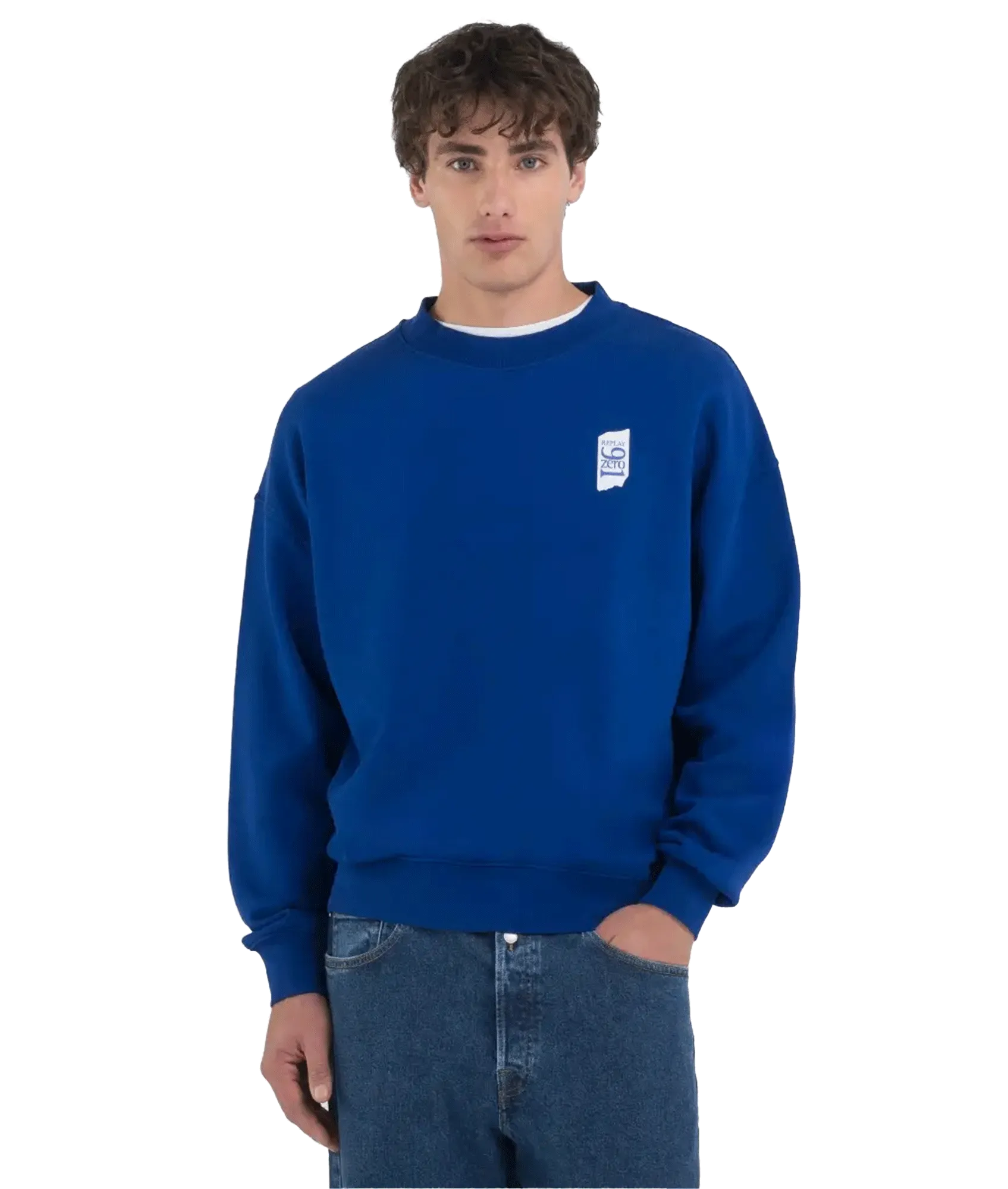 Genderless Crew-neck Sweatshirt With 9zero1 Logo - Blue