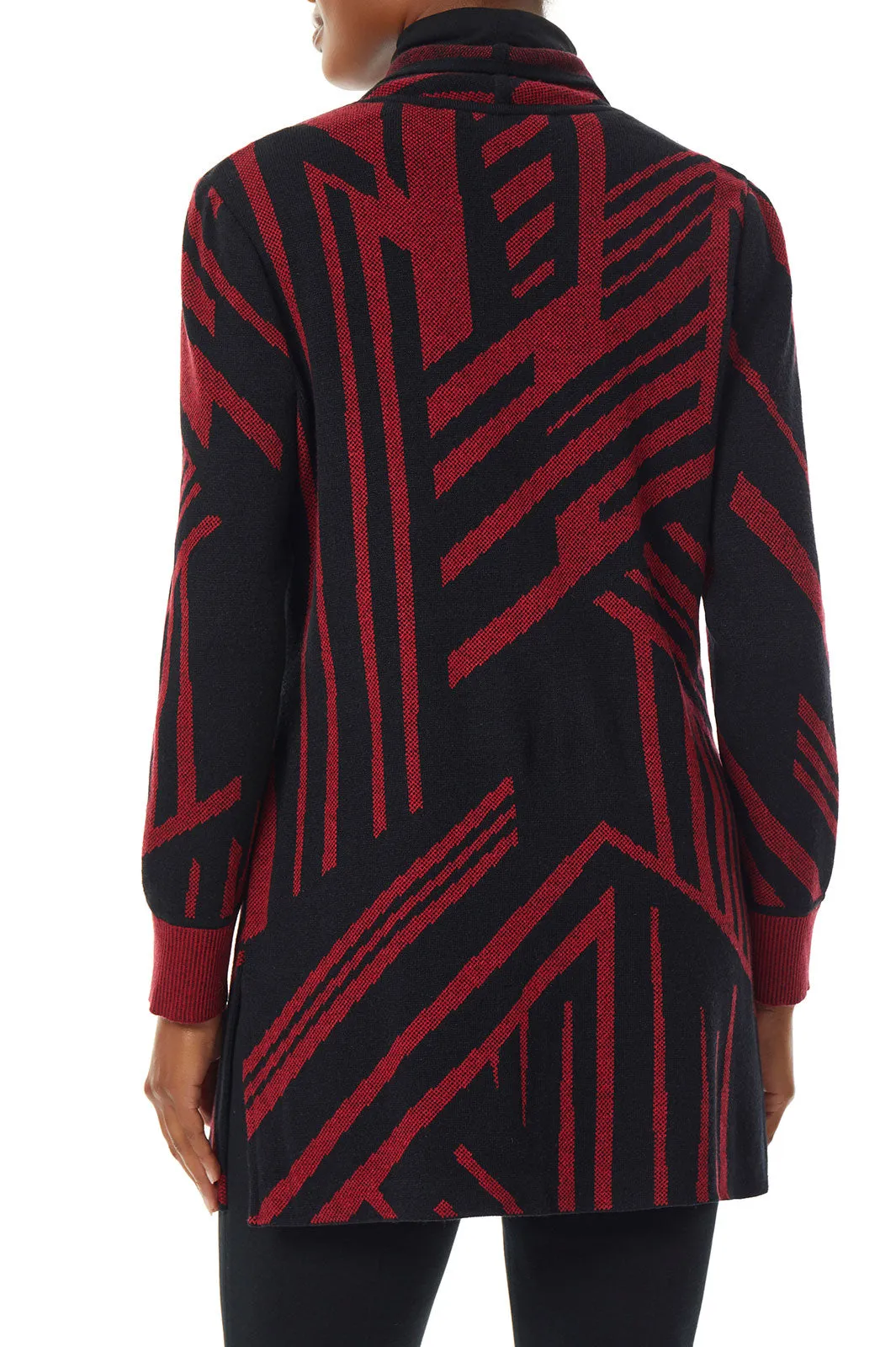 Geometric Stripe Cozy Knit Cardigan, Crimson Red