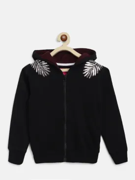 Girls Black Poly-Cotton Embroidery Sweatshirt