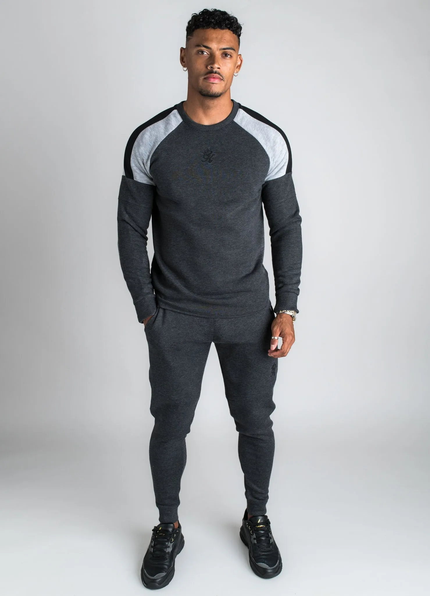 GK Core Plus Contrast Crew Sweatshirt - Charcoal Marl/Grey Marl