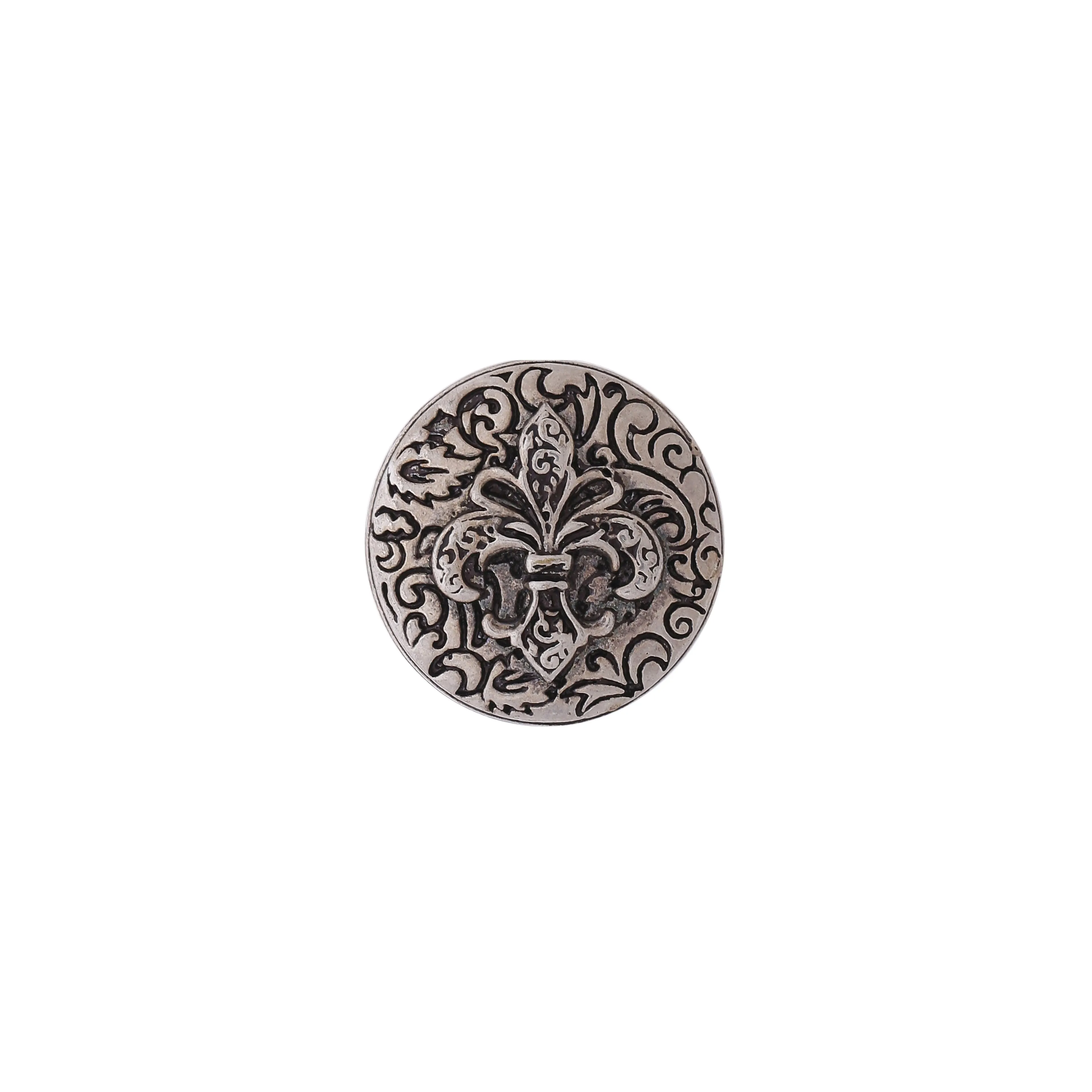 Gold & Enamel Button - Fleur Dis Lis - Silver