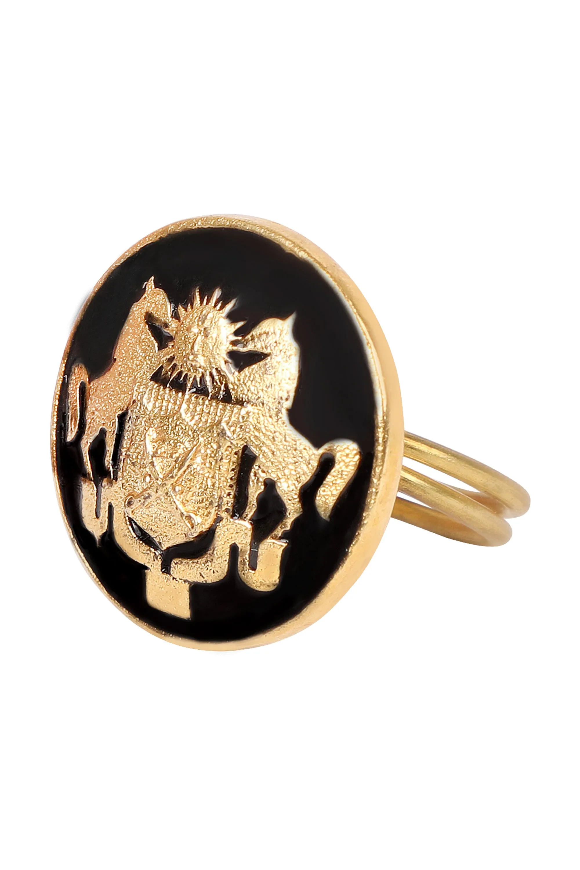 Gold & Enamel Button - Horse Of Troy - Black