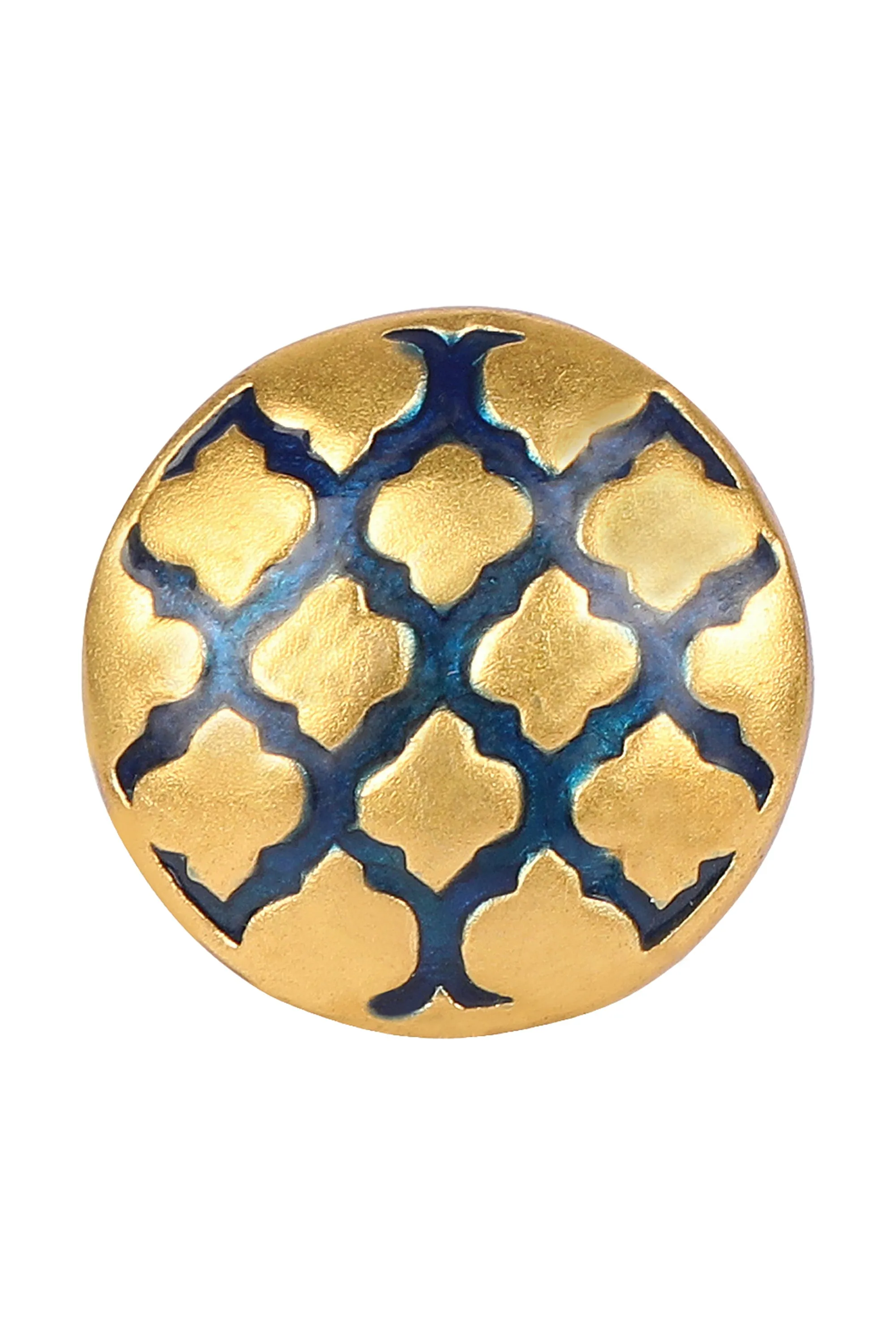 Gold & Enamel Button - Moraccan Ogee - Blue