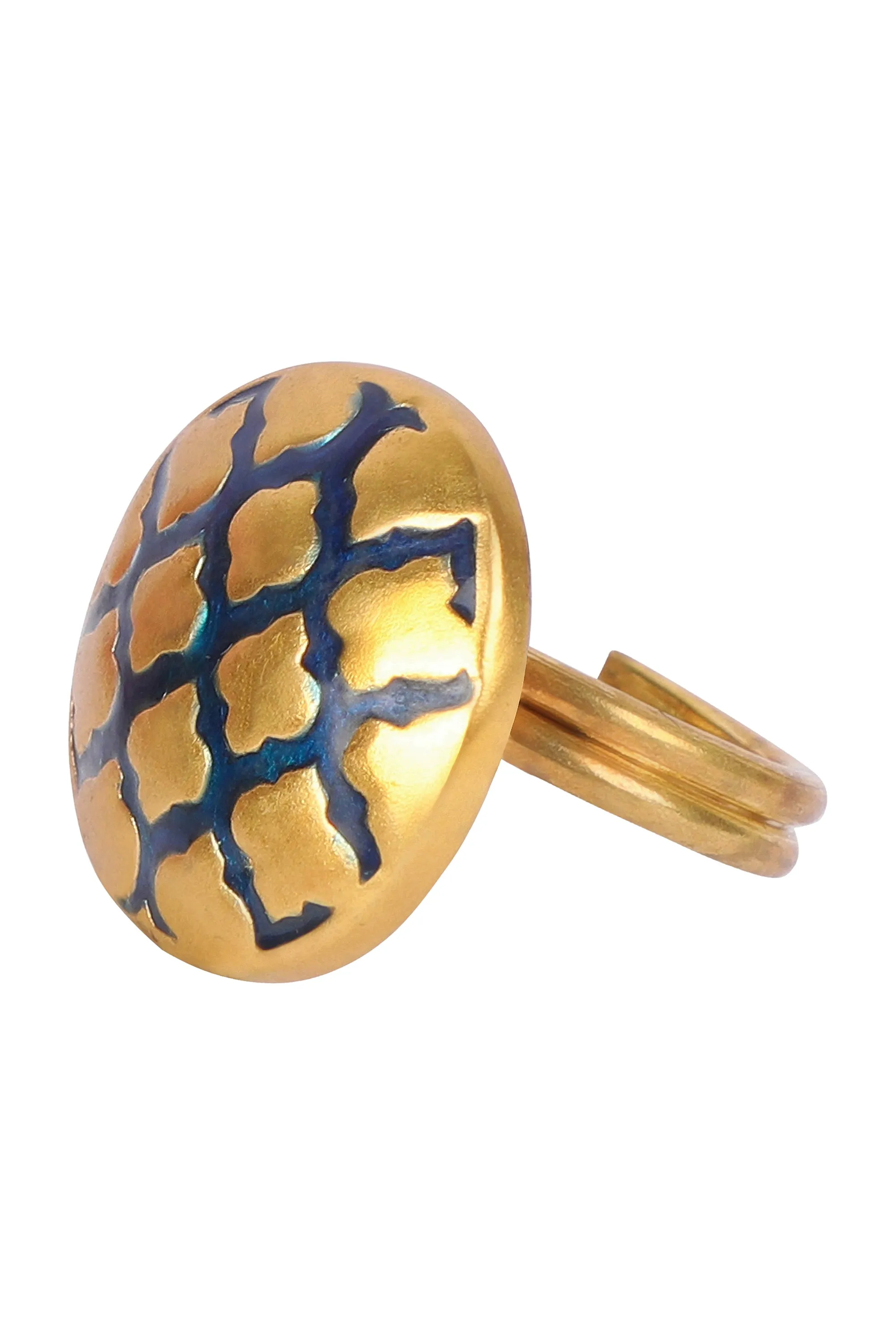 Gold & Enamel Button - Moraccan Ogee - Blue