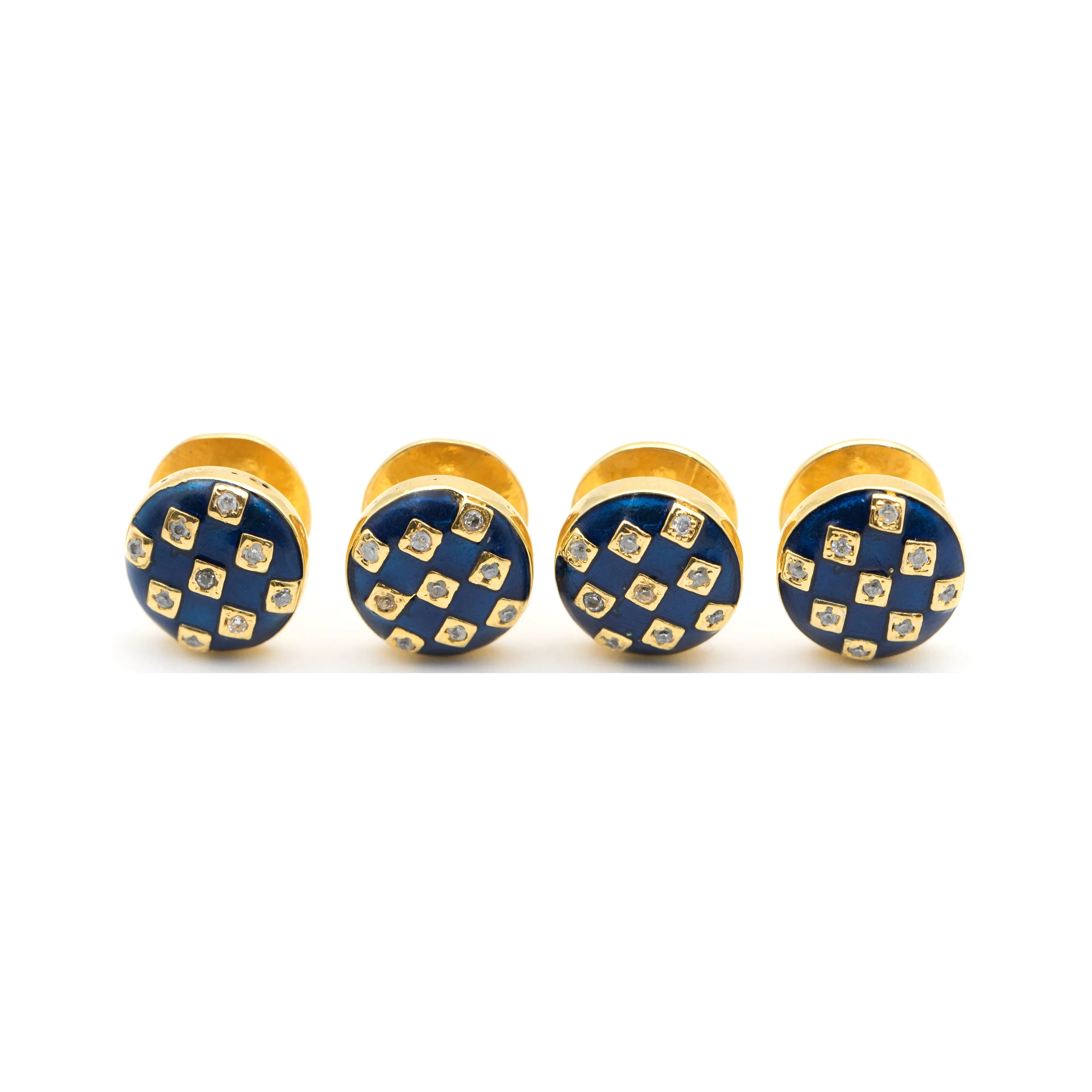 Gold & Enamel Kurta Buttons - Gingham - Blue