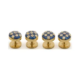 Gold & Enamel Kurta Buttons - Gingham - Blue