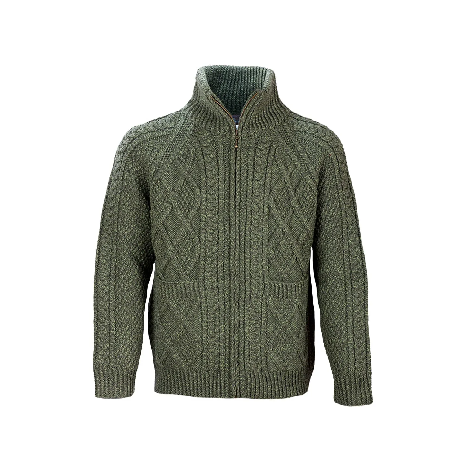 Green Unisex Hand Knit Aran Cardigan