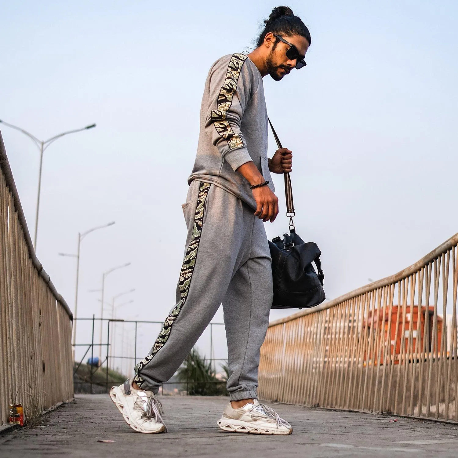 Grey Oversized Camo Taped Combo Tracksuit