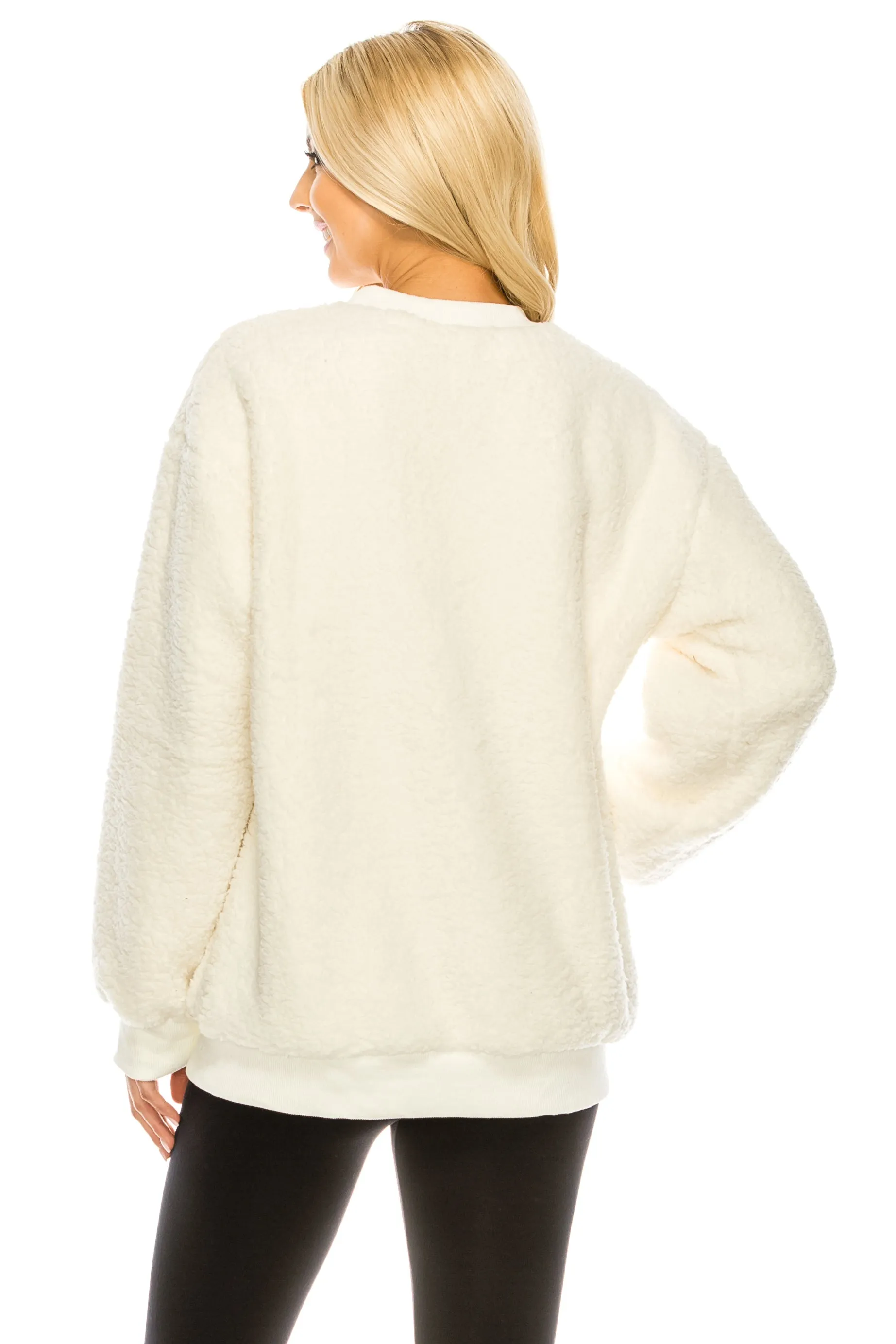 Haute Edition Pullover Crewneck Sherpa Fleece Sweatshirt