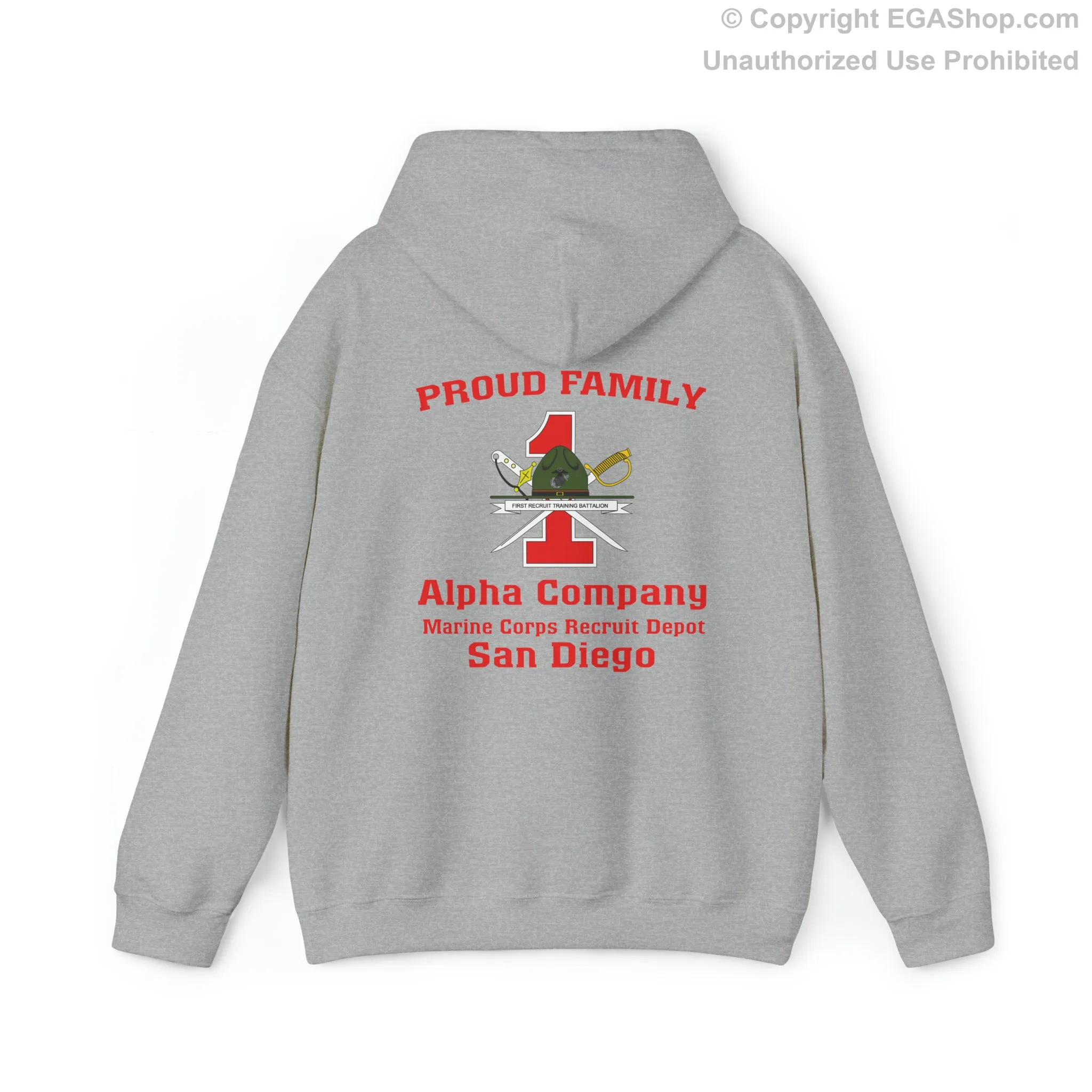 Hoodie: Alpha Co. MCRD San Diego (1st Battalion Crest on BACK)