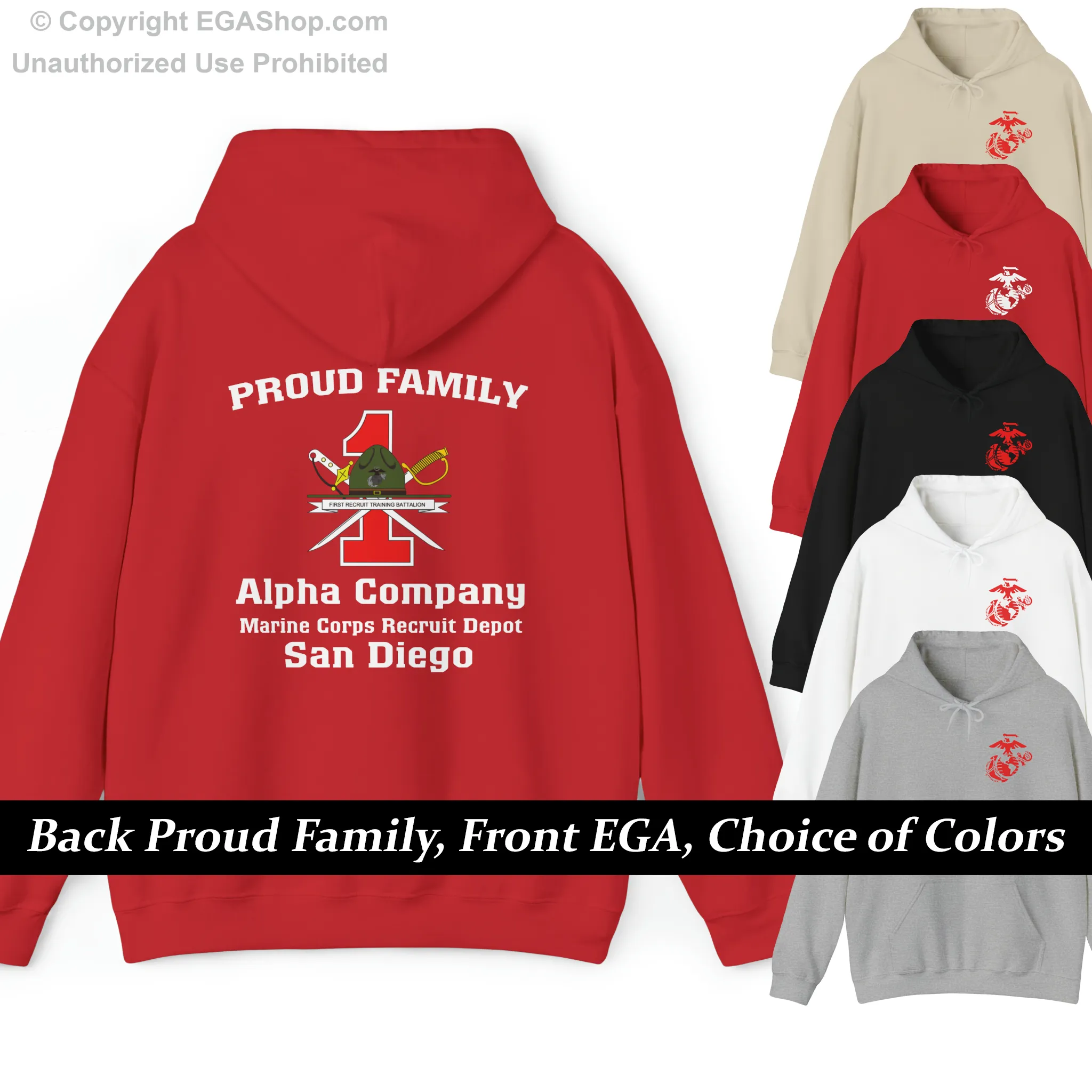 Hoodie: Alpha Co. MCRD San Diego (1st Battalion Crest on BACK)