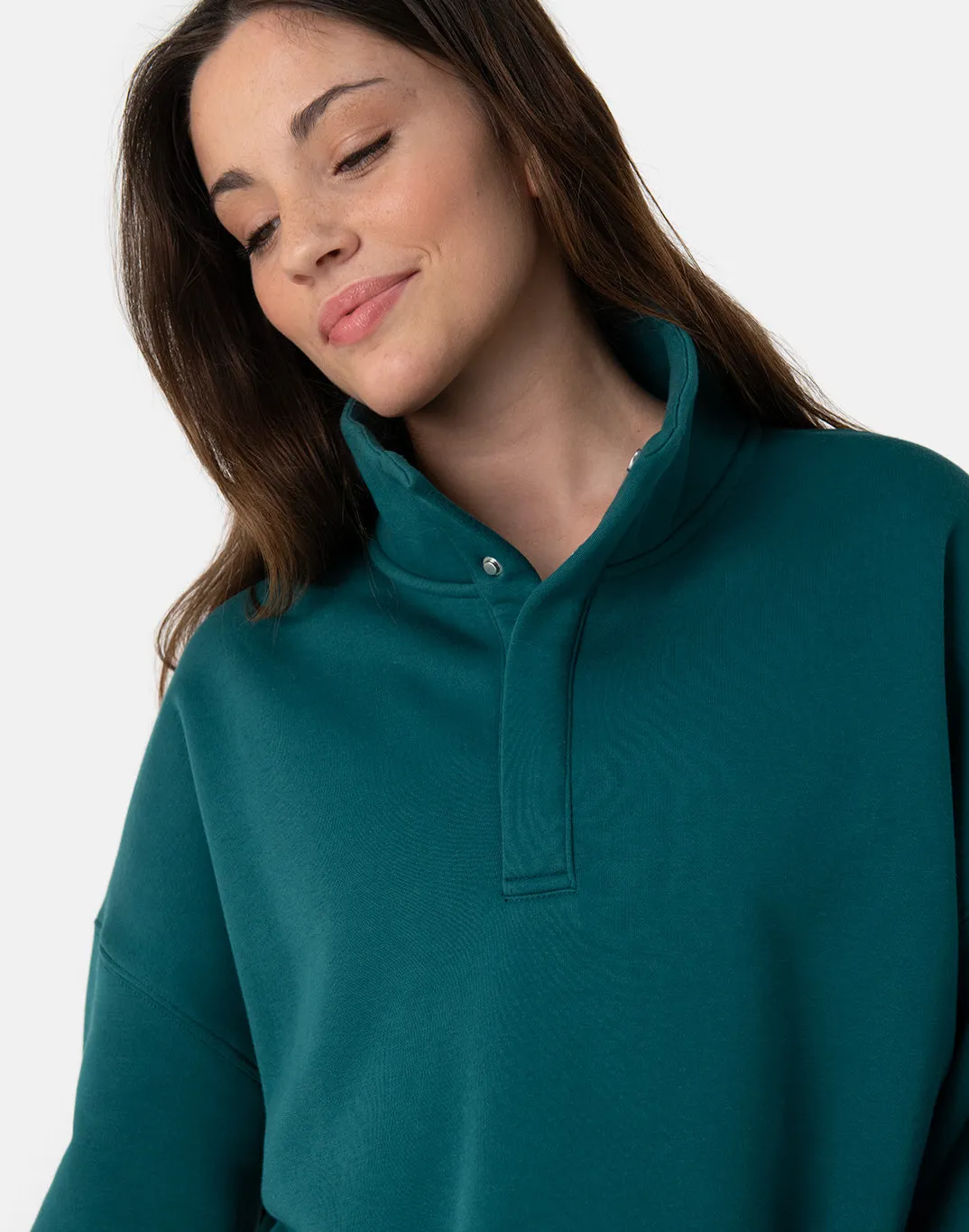 Kin Snap Collar Sweatshirt in Teal