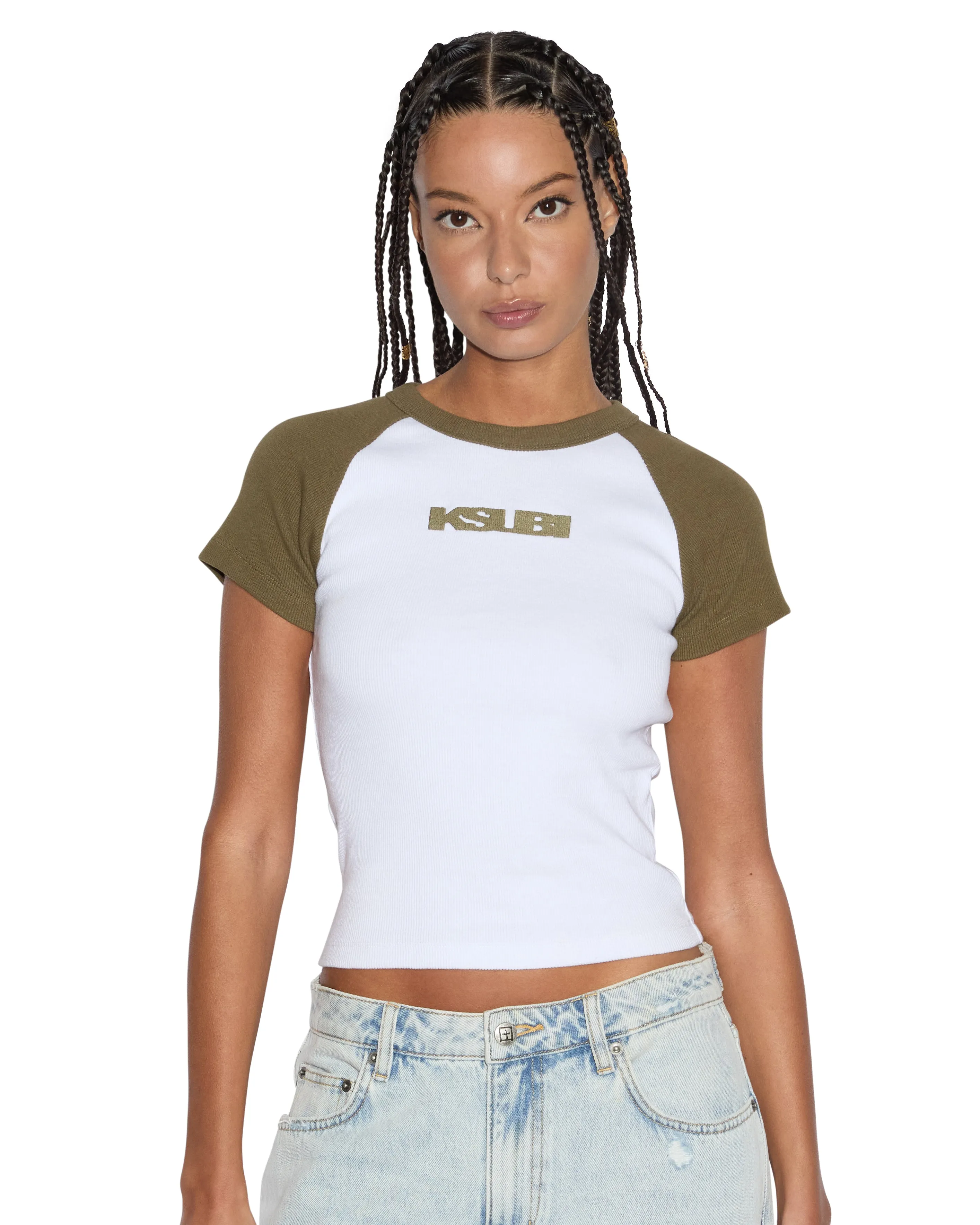 KSB BABY RINGER SS TEE KHAKI/WHITE