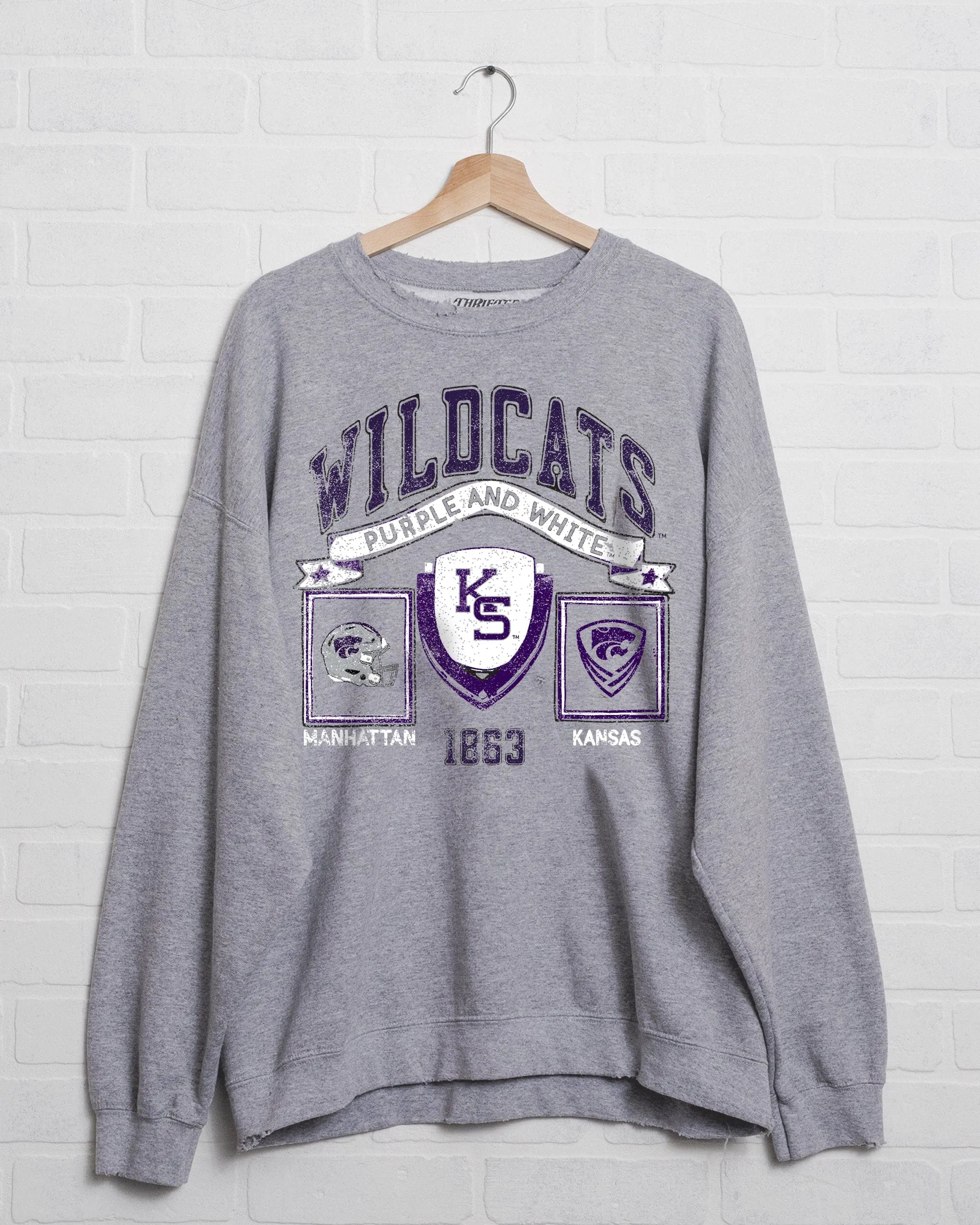 KSU Wildcats Prep Patch Gray Thrifted Sweatshirt