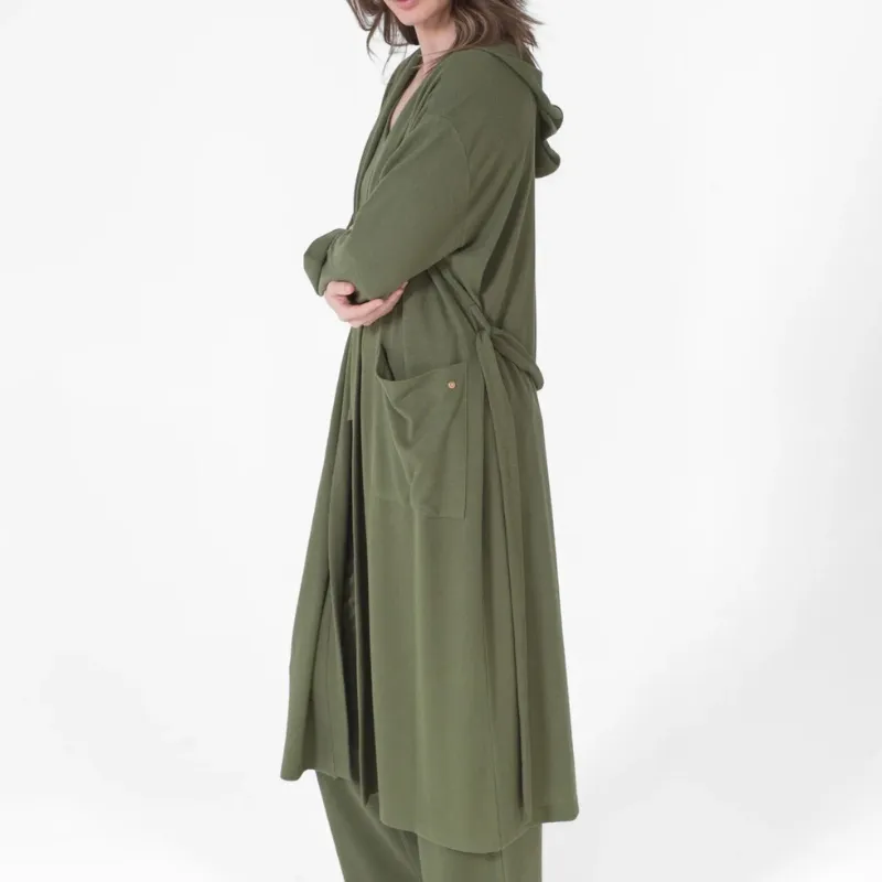 LatteLove Hooded Robe with Pockets Olivine