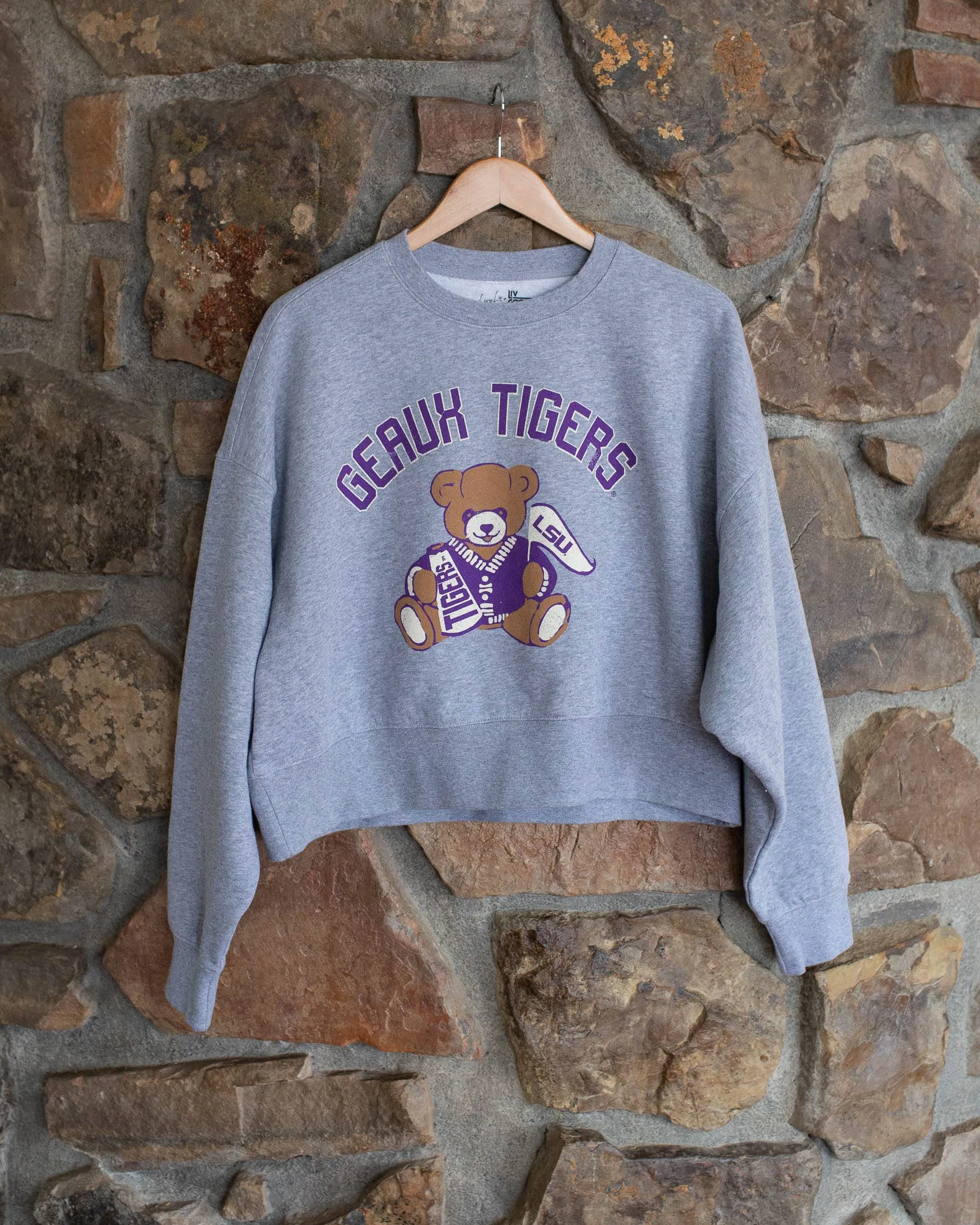 LSU Tigers Bear Gray Oversized Crew Sweatshirt