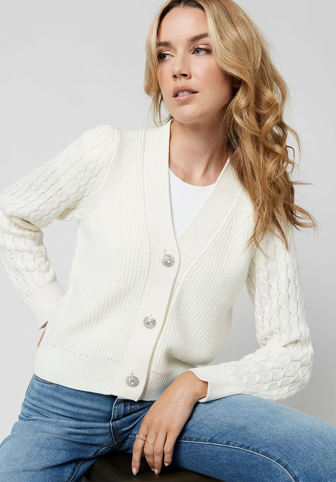 Mercedes Cableknit Sleeve Women's Cardigan - SW0587H