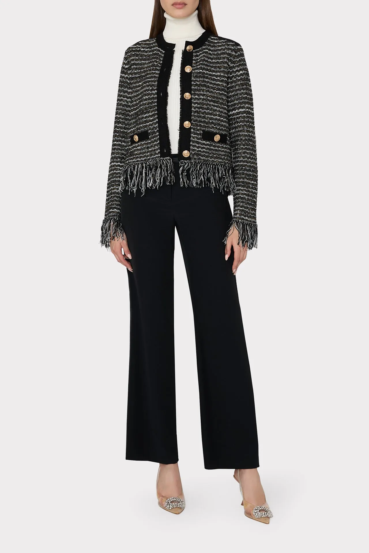 Metallic Textured Fringe Cardigan