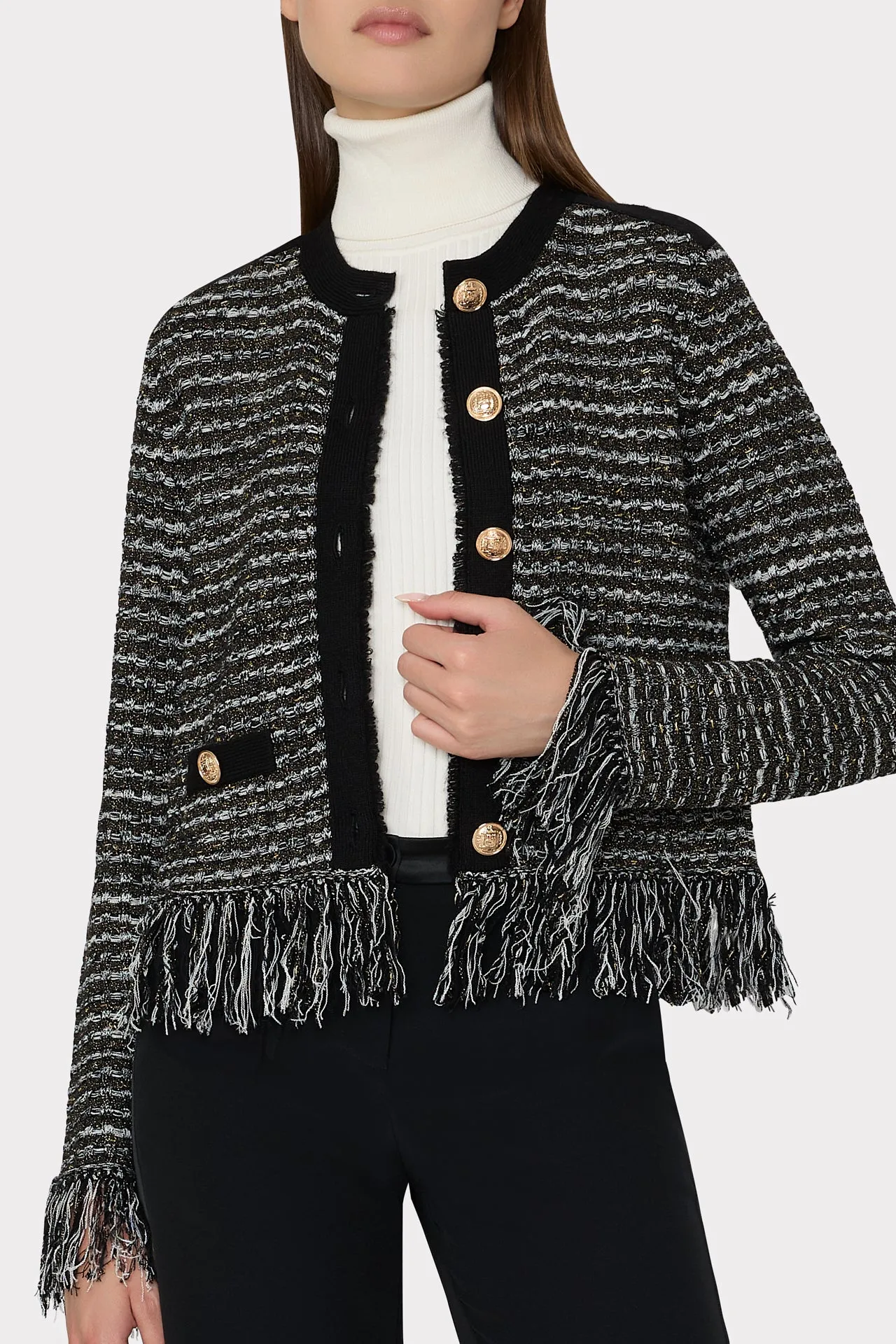 Metallic Textured Fringe Cardigan