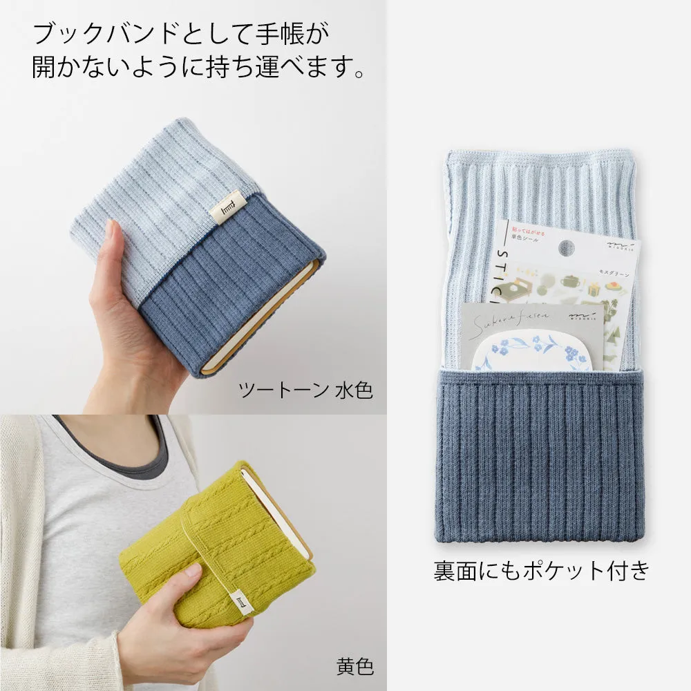 Midori Knitted Book Band with Pockets [For A6 - B6] - Two-Tone Light Blue