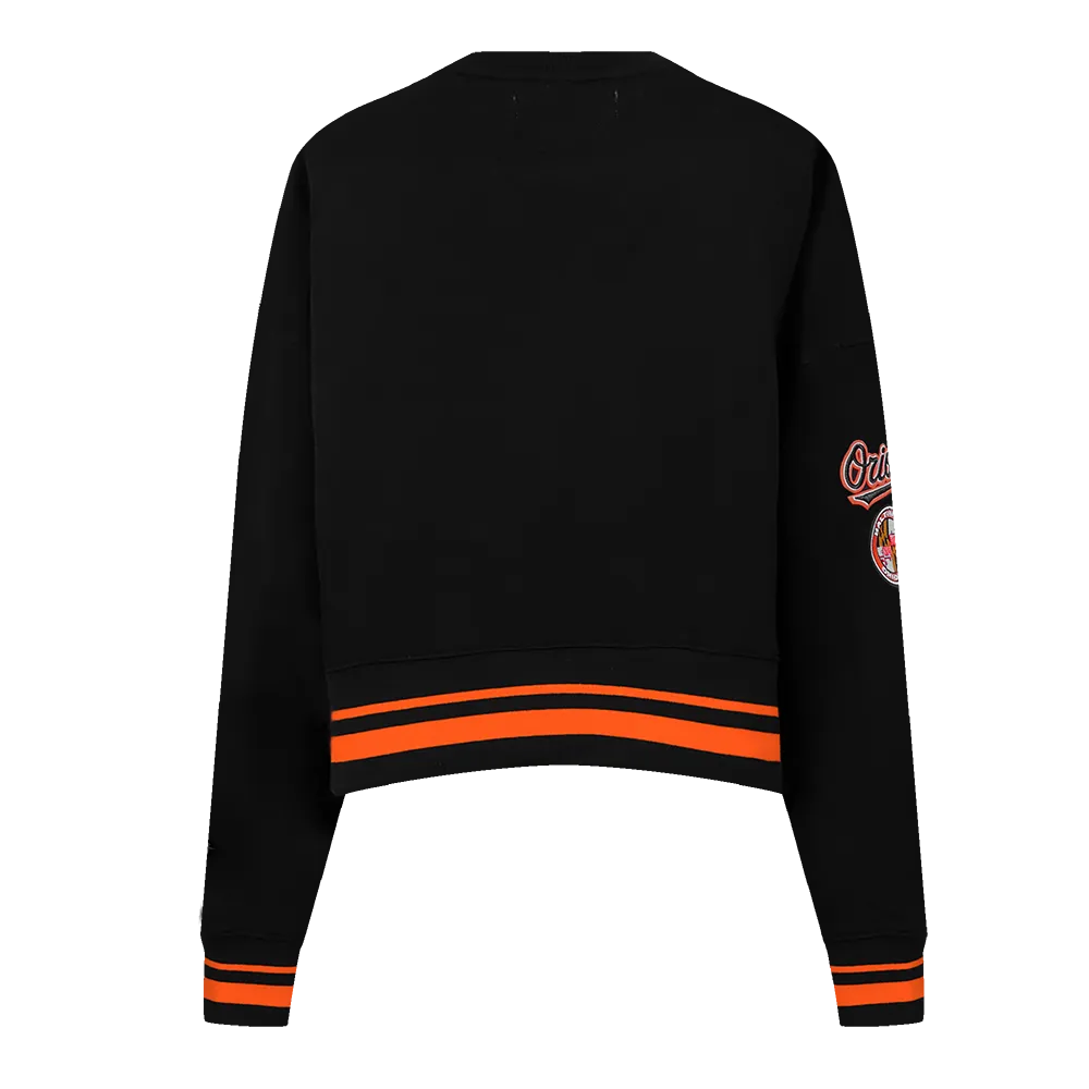 MLB BALTIMORE ORIOLES MASHUP WOMEN'S RIB CREWNECK (BLACK/ORANGE)