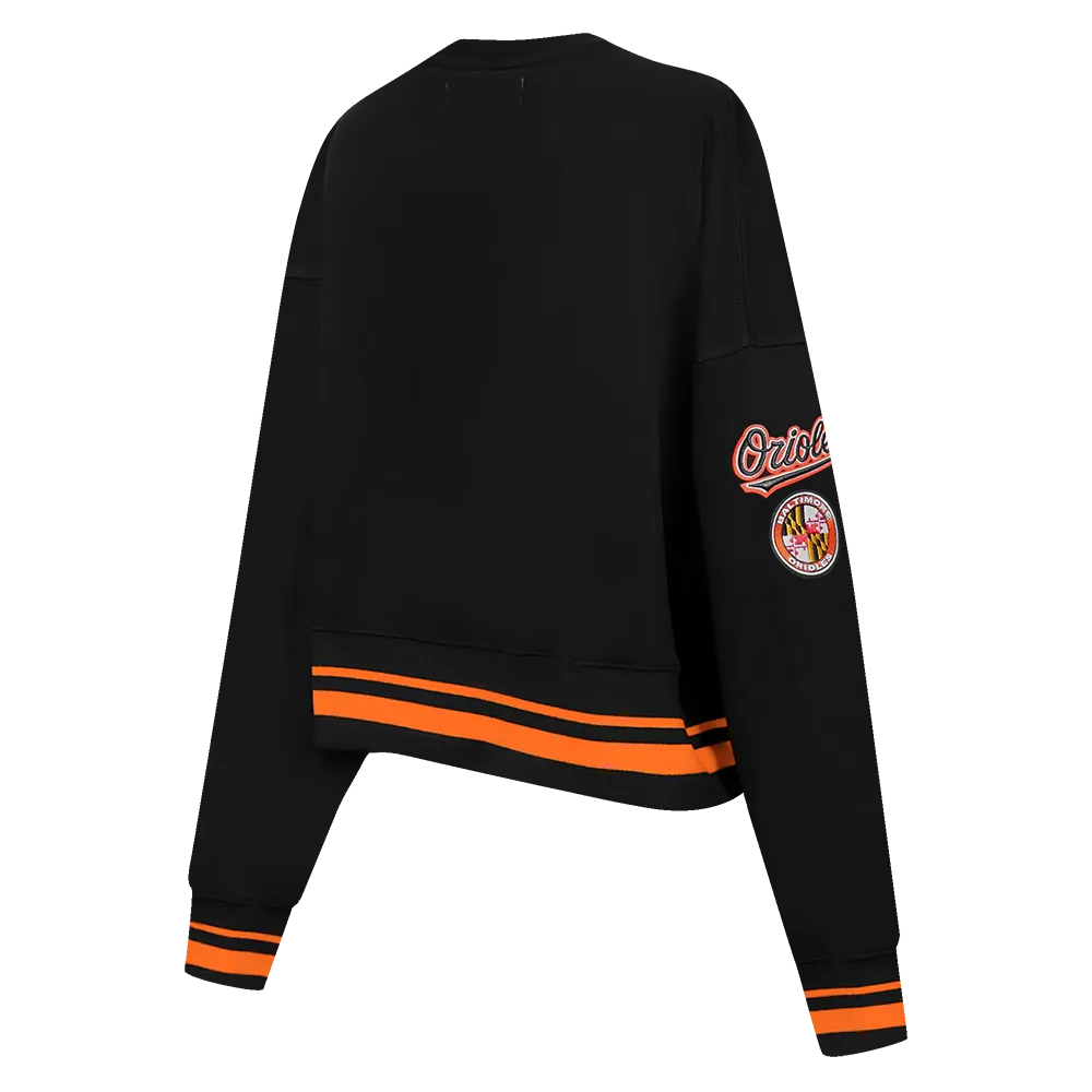 MLB BALTIMORE ORIOLES MASHUP WOMEN'S RIB CREWNECK (BLACK/ORANGE)