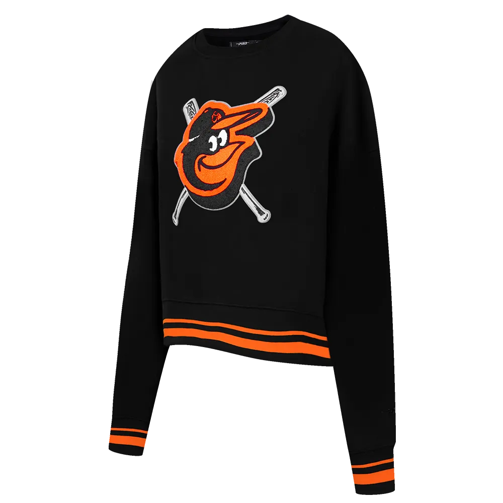 MLB BALTIMORE ORIOLES MASHUP WOMEN'S RIB CREWNECK (BLACK/ORANGE)