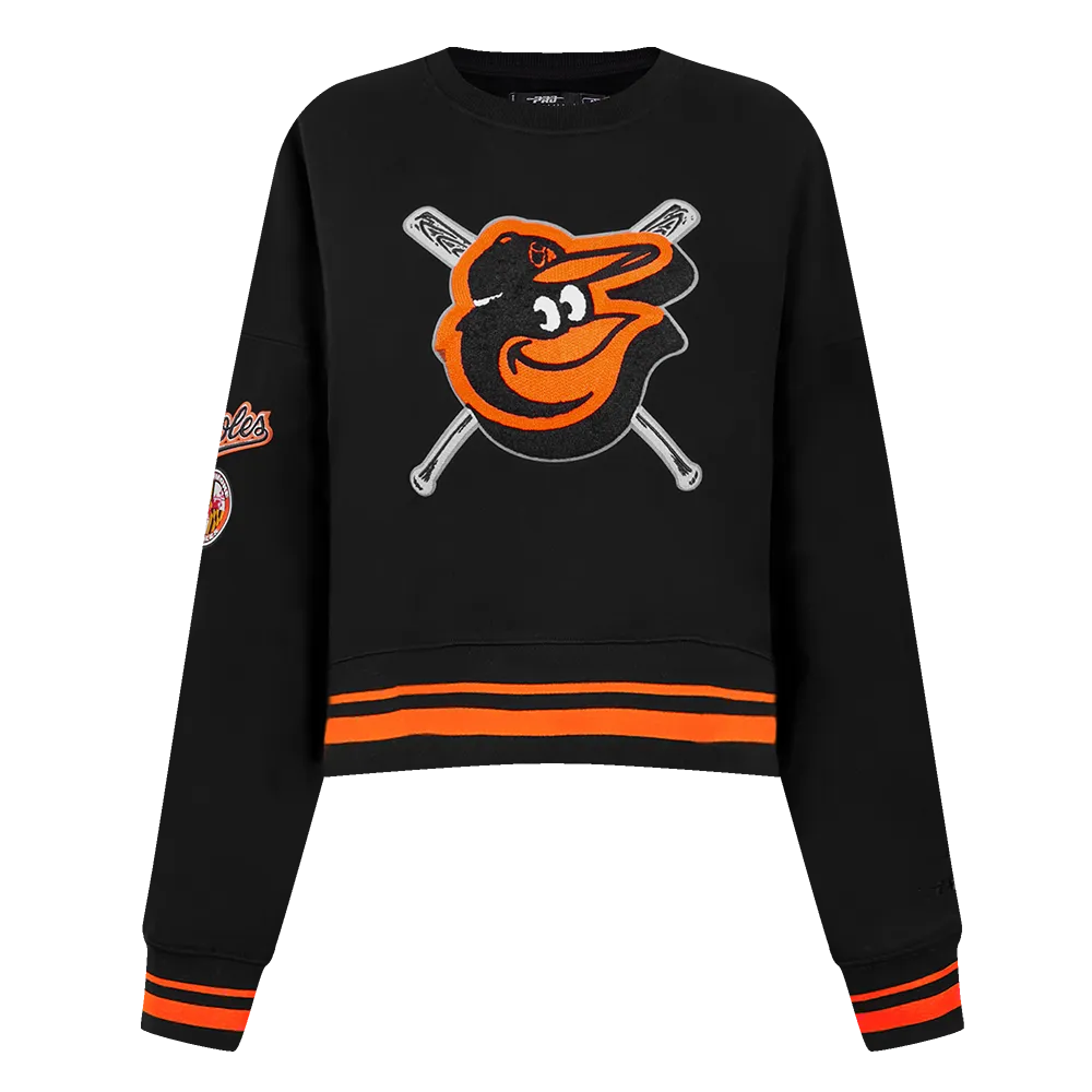 MLB BALTIMORE ORIOLES MASHUP WOMEN'S RIB CREWNECK (BLACK/ORANGE)