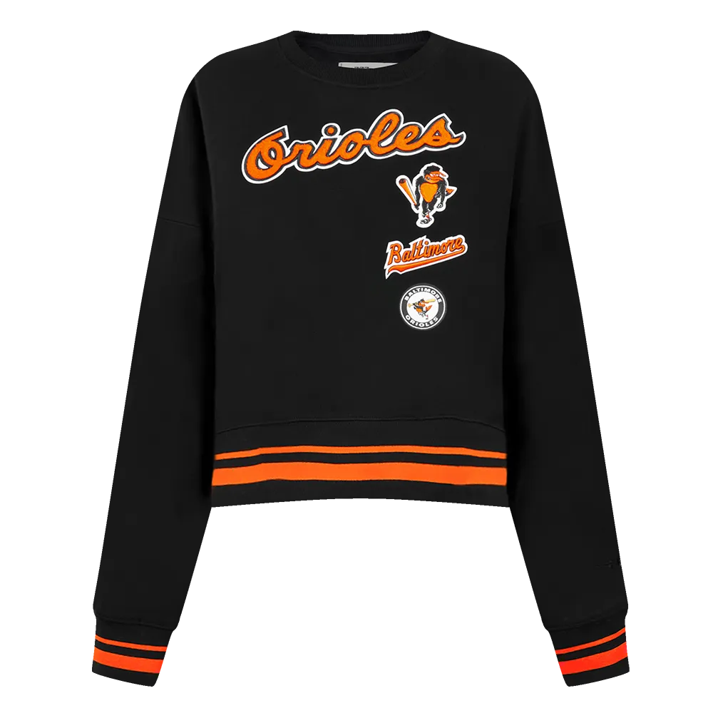 MLB BALTIMORE ORIOLES RETRO CLASSIC WOMEN'S RIB CREWNECK (BLACK/ORANGE)