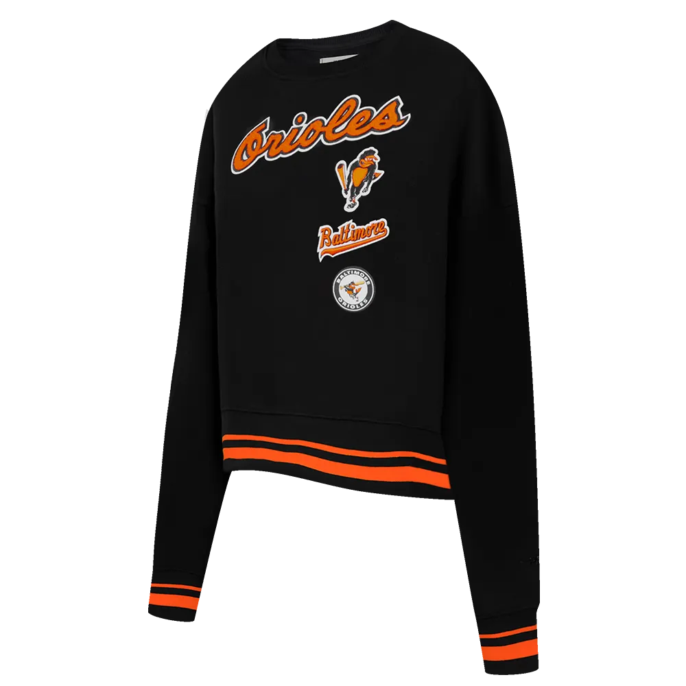 MLB BALTIMORE ORIOLES RETRO CLASSIC WOMEN'S RIB CREWNECK (BLACK/ORANGE)