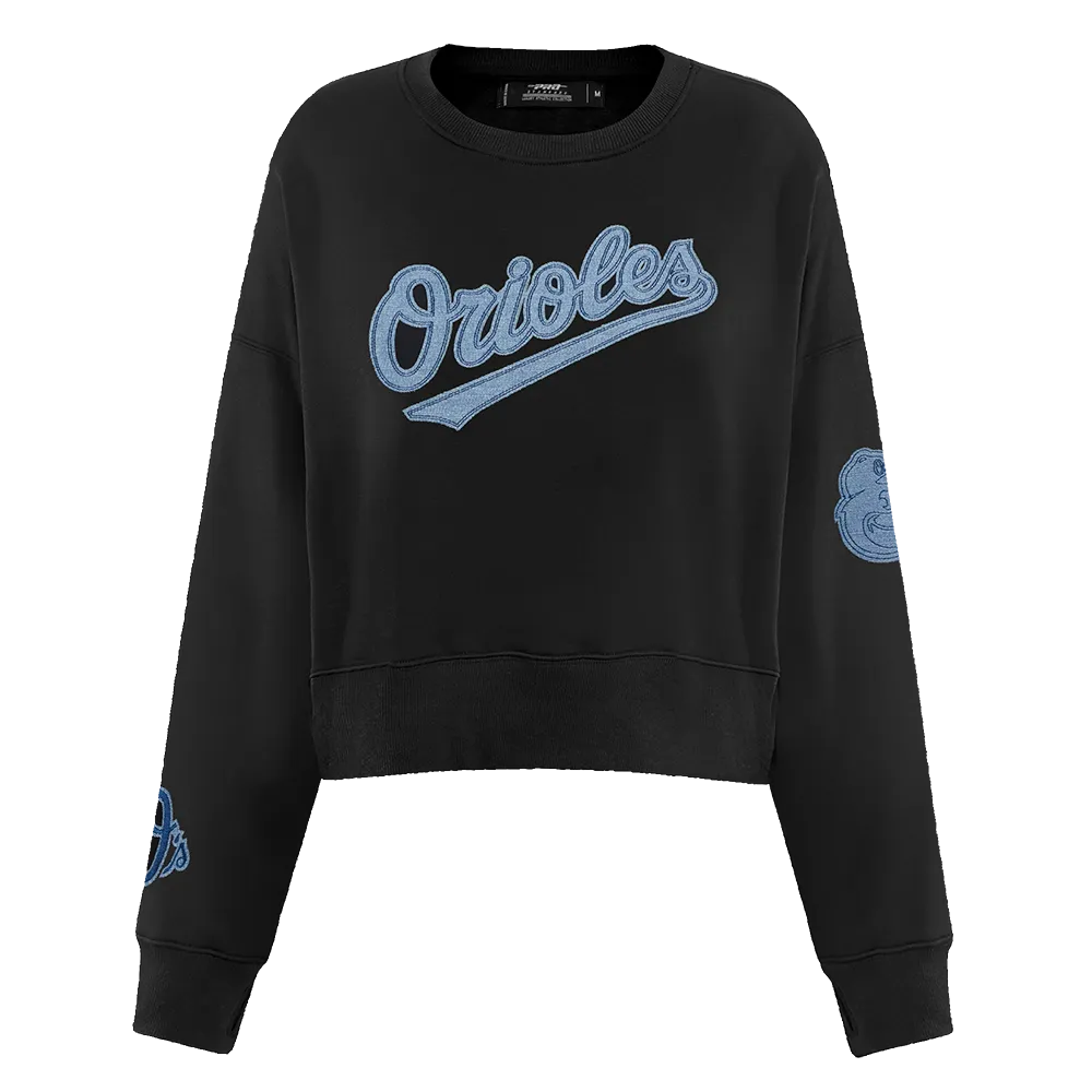 MLB BALTIMORE ORIOLES VARSITY BLUES WOMEN'S CREWNECK (BLACK)