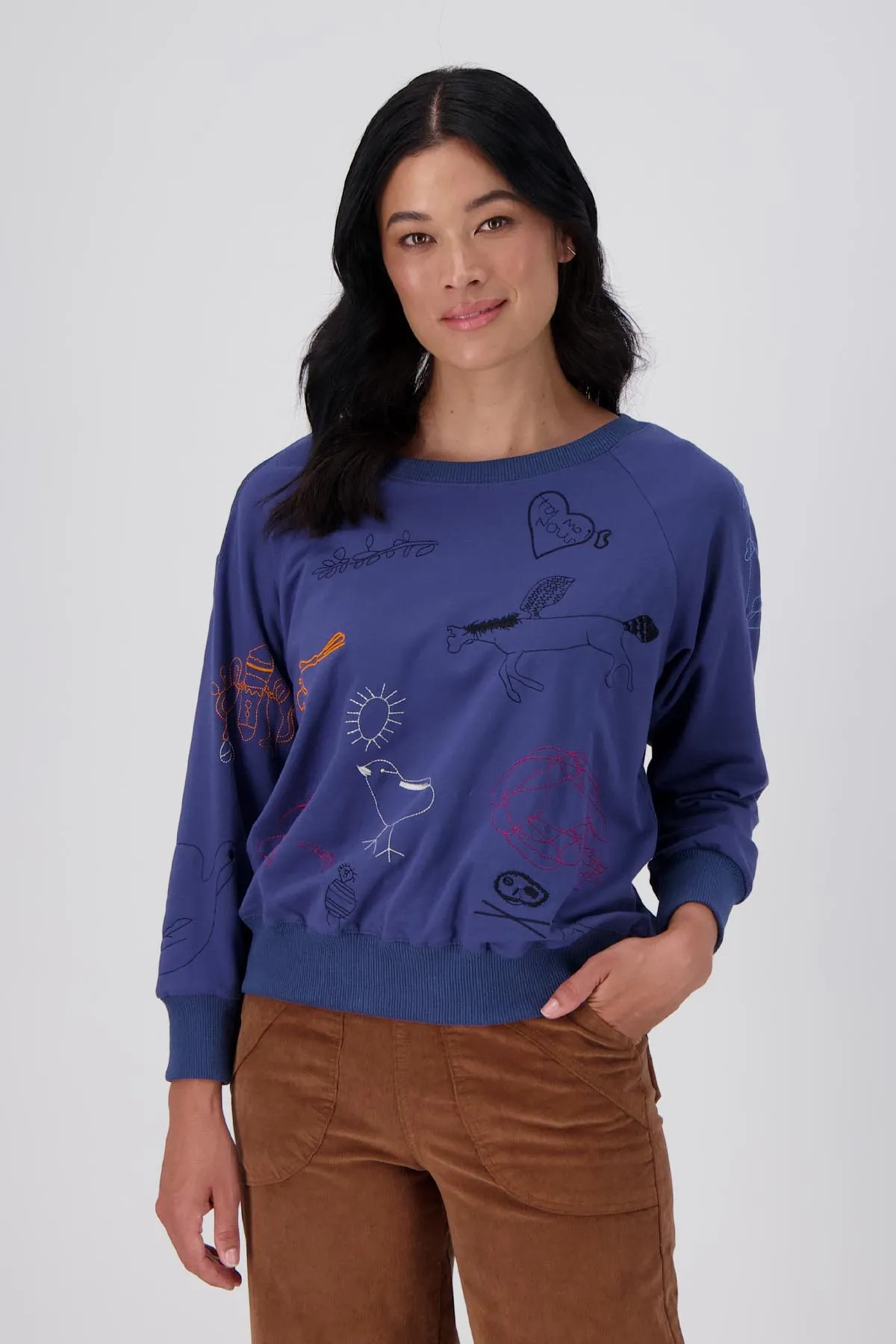 Montage Sweatshirt Cobalt Blue in Embroidered Cotton