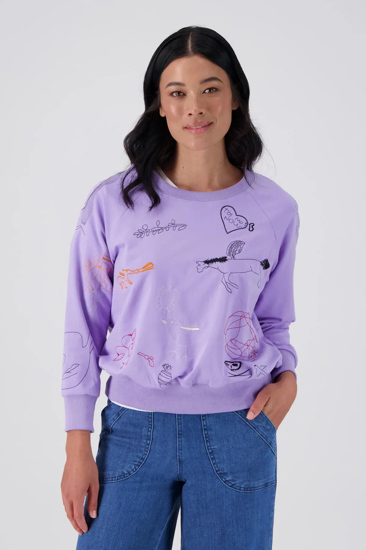 Montage Sweatshirt Lilac in Embroidered Cotton