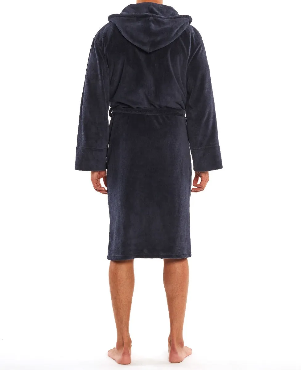 Navy Fleece Dressing Gown With Hood