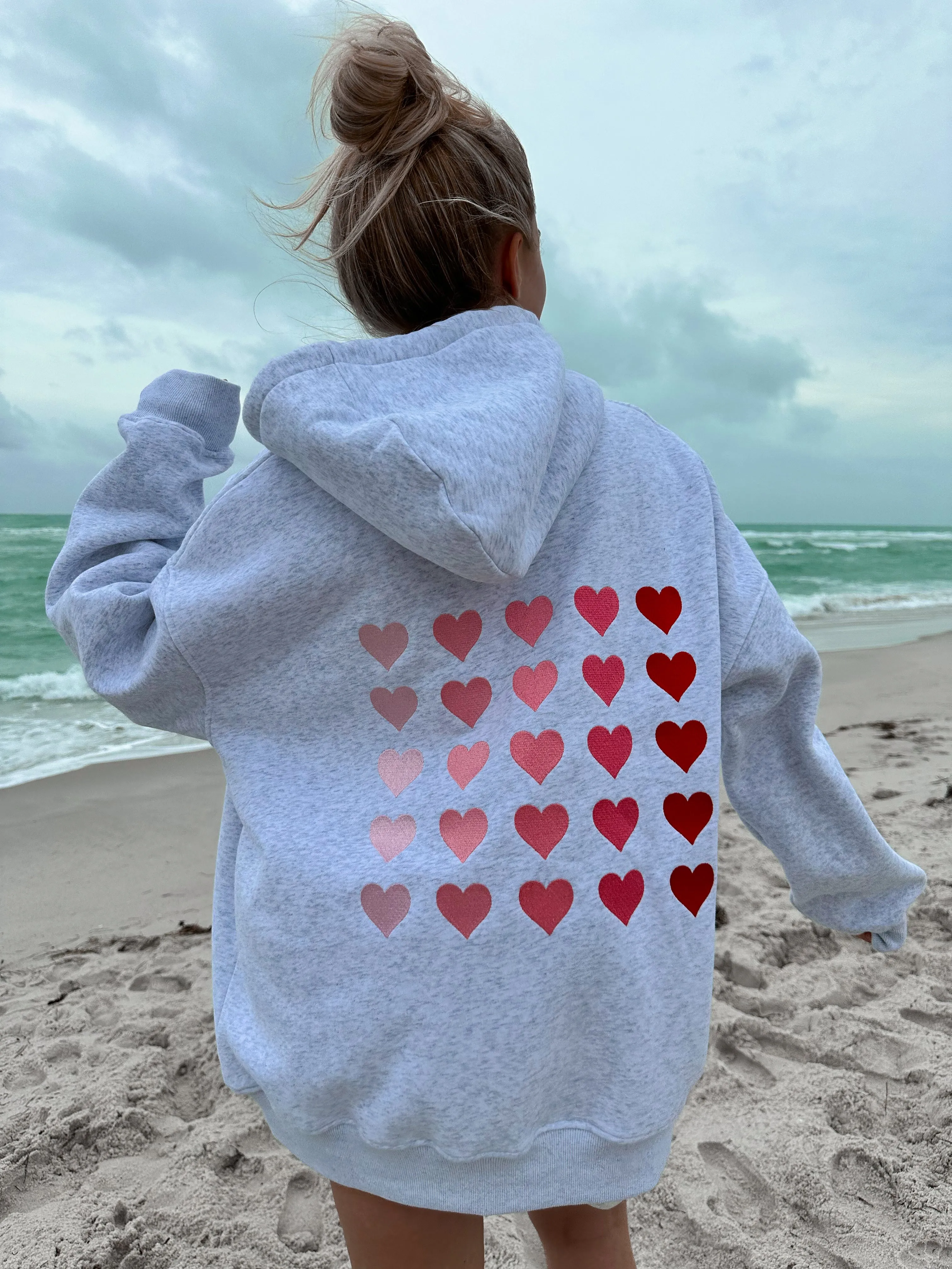 Ombre Hearts Embroider Hoodie